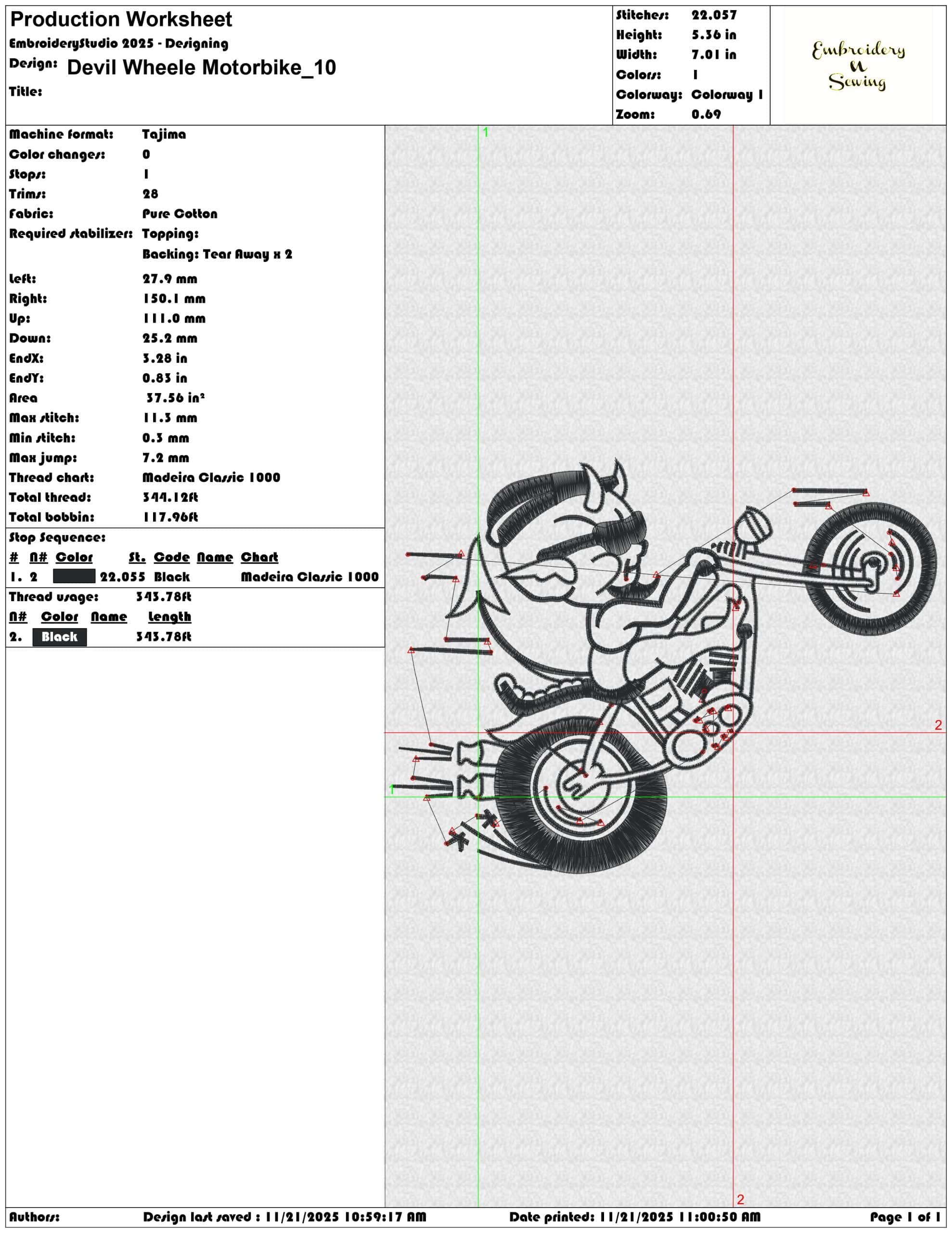 Devil Wheele Motorbike- Elegant embroidery design file - instant download — view 3