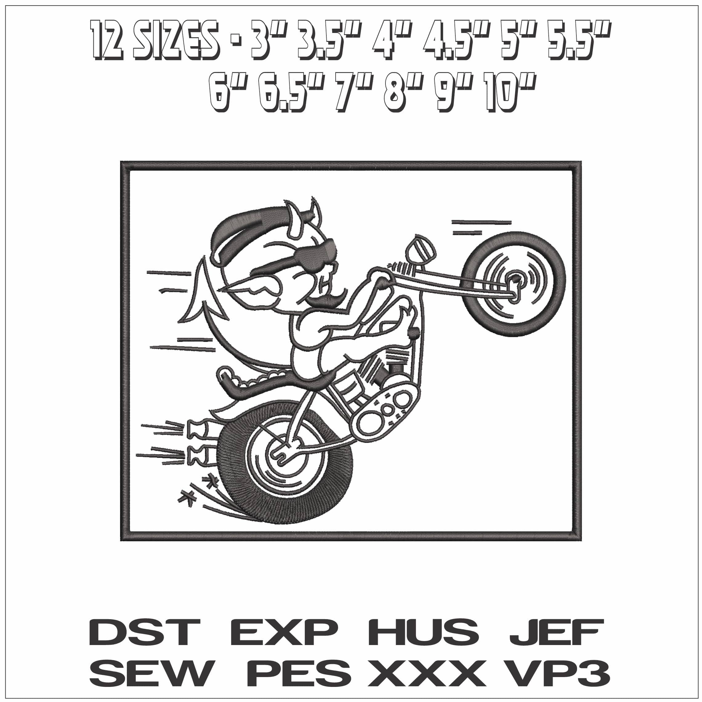Devil Wheele Motorbike in Frame- Elegant embroidery design file - instant download — view 2