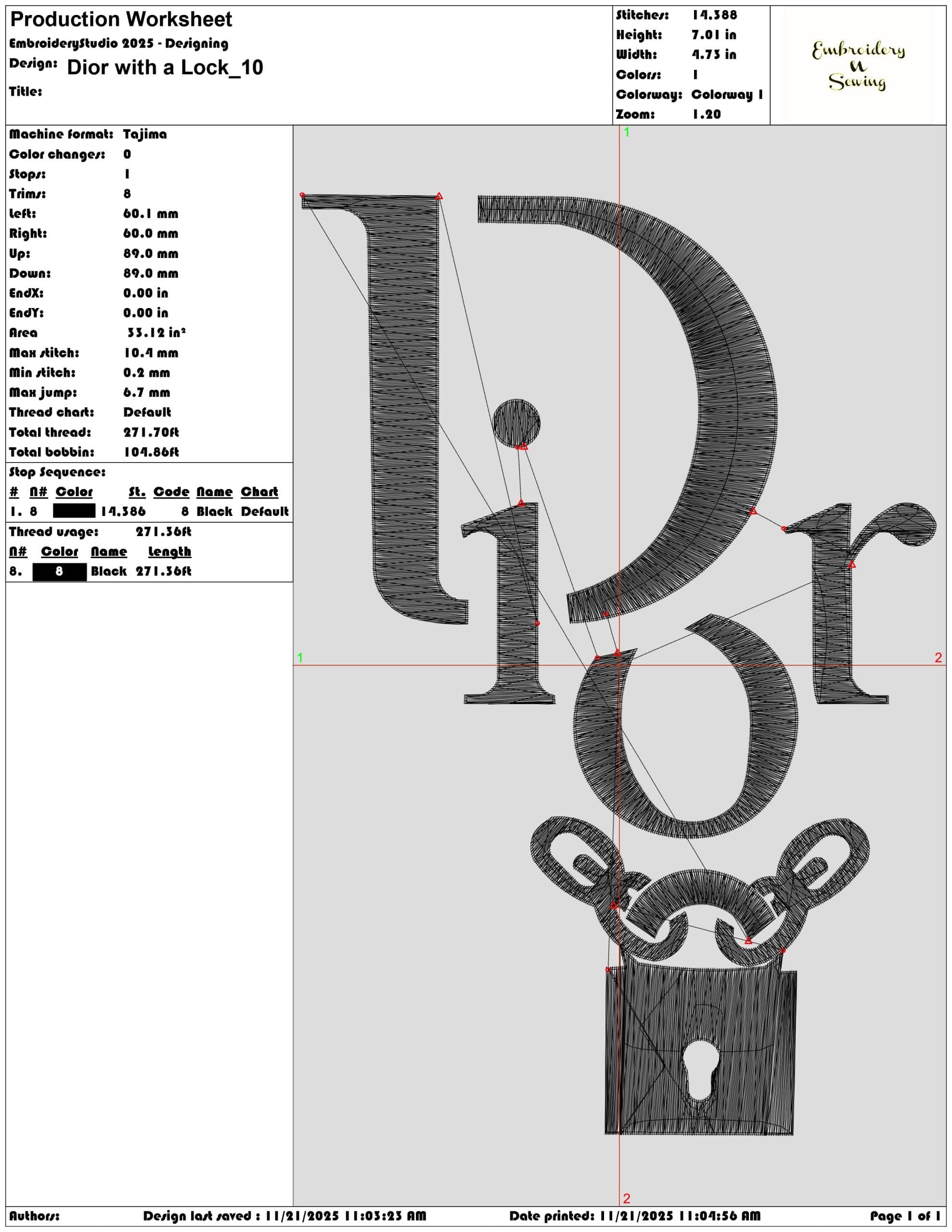 Dior with a Lock- Elegant embroidery design file - instant download — view 3