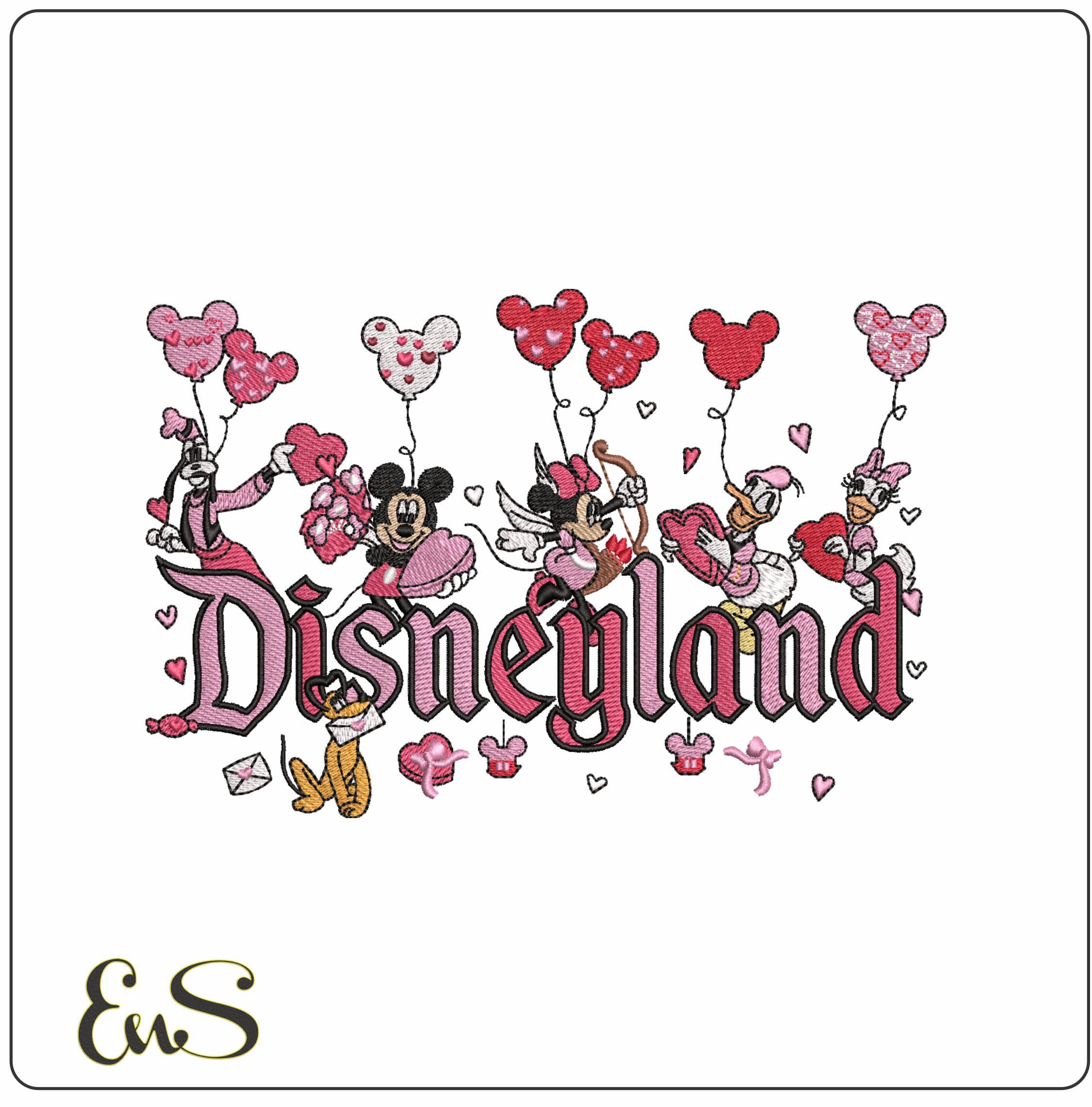 Disneyland Valentine All the Gang- Elegant embroidery design file - instant download