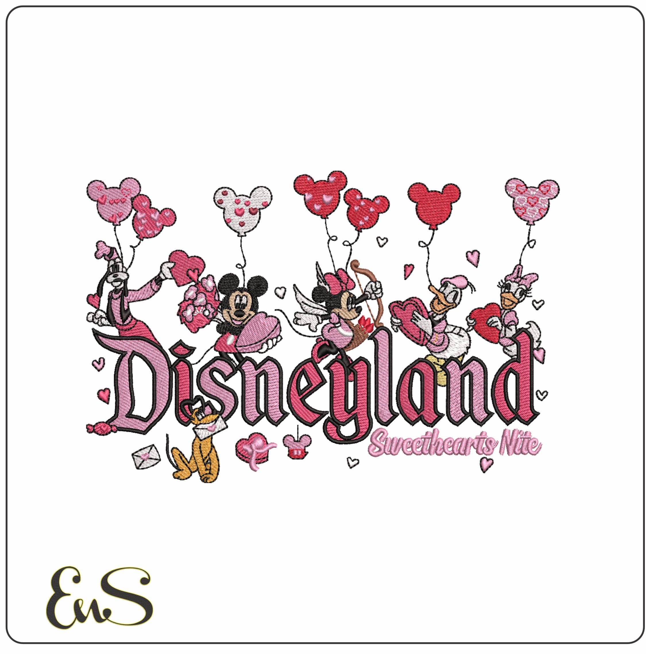 Disneyland Valentine Sweetheart Night- Elegant embroidery design file - instant download