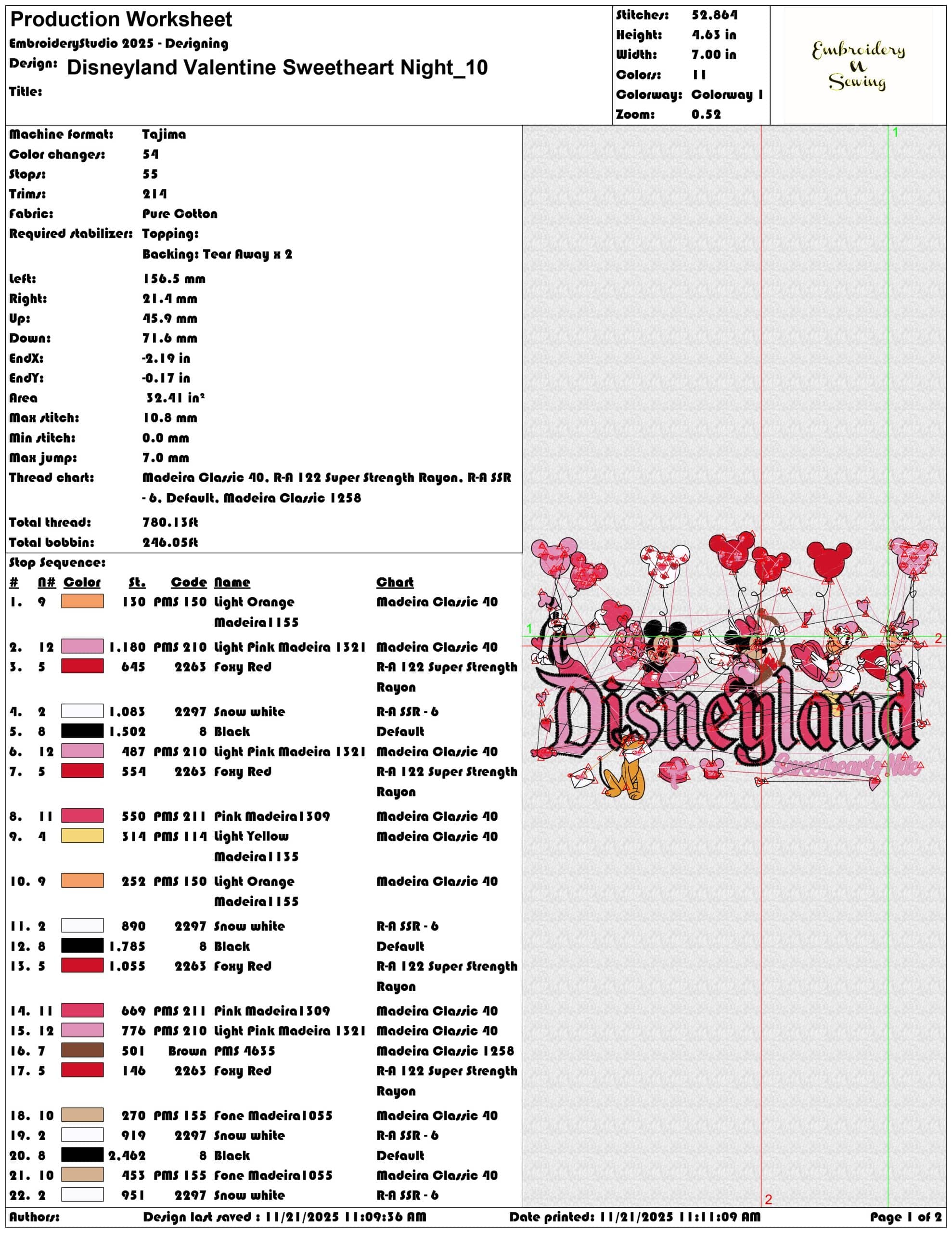 Disneyland Valentine Sweetheart Night- Elegant embroidery design file - instant download — view 3