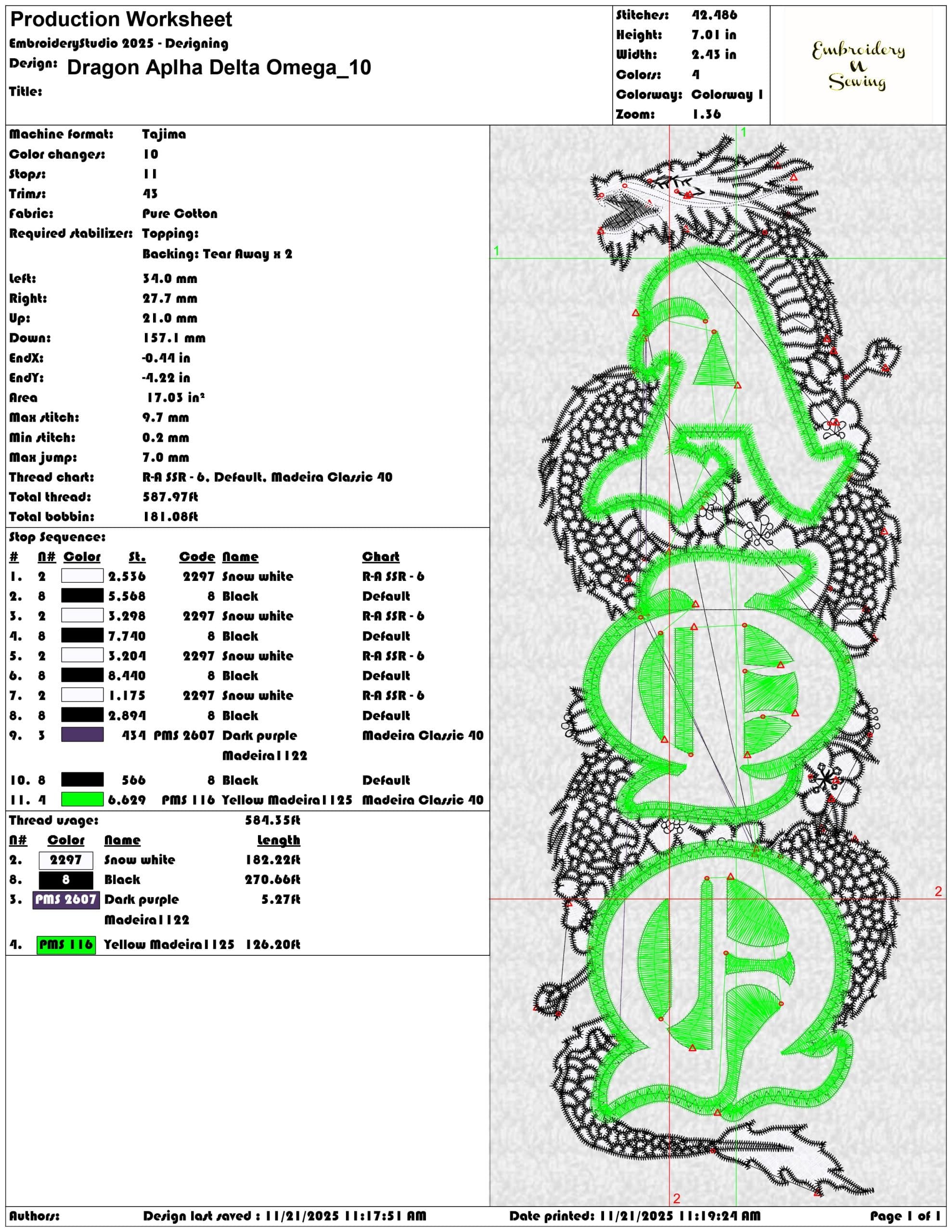 Dragon Aplha Delta Omega- Elegant embroidery design file - instant download — view 3