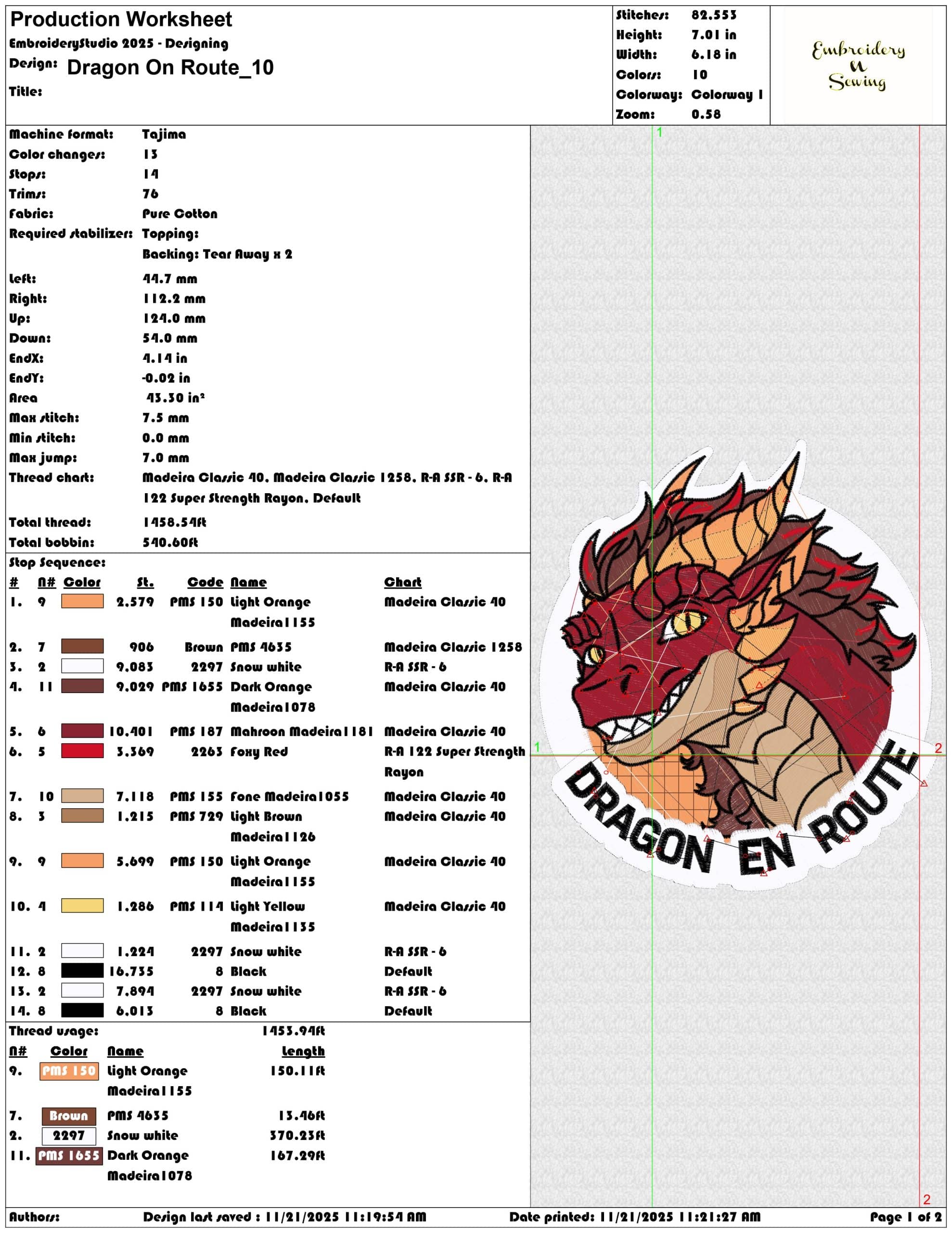 Dragon On Route- Elegant embroidery design file - instant download — view 3