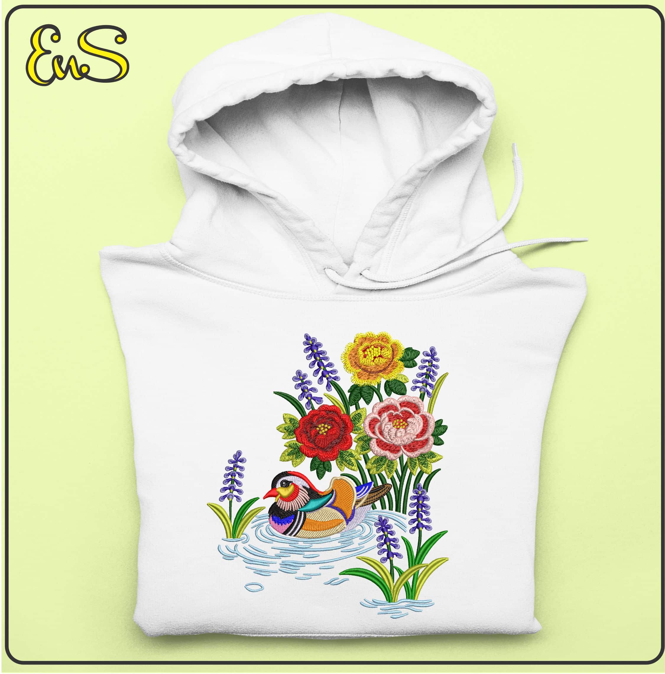 Duck swimming in Flowers- Elegant embroidery design file - instant download — view 5