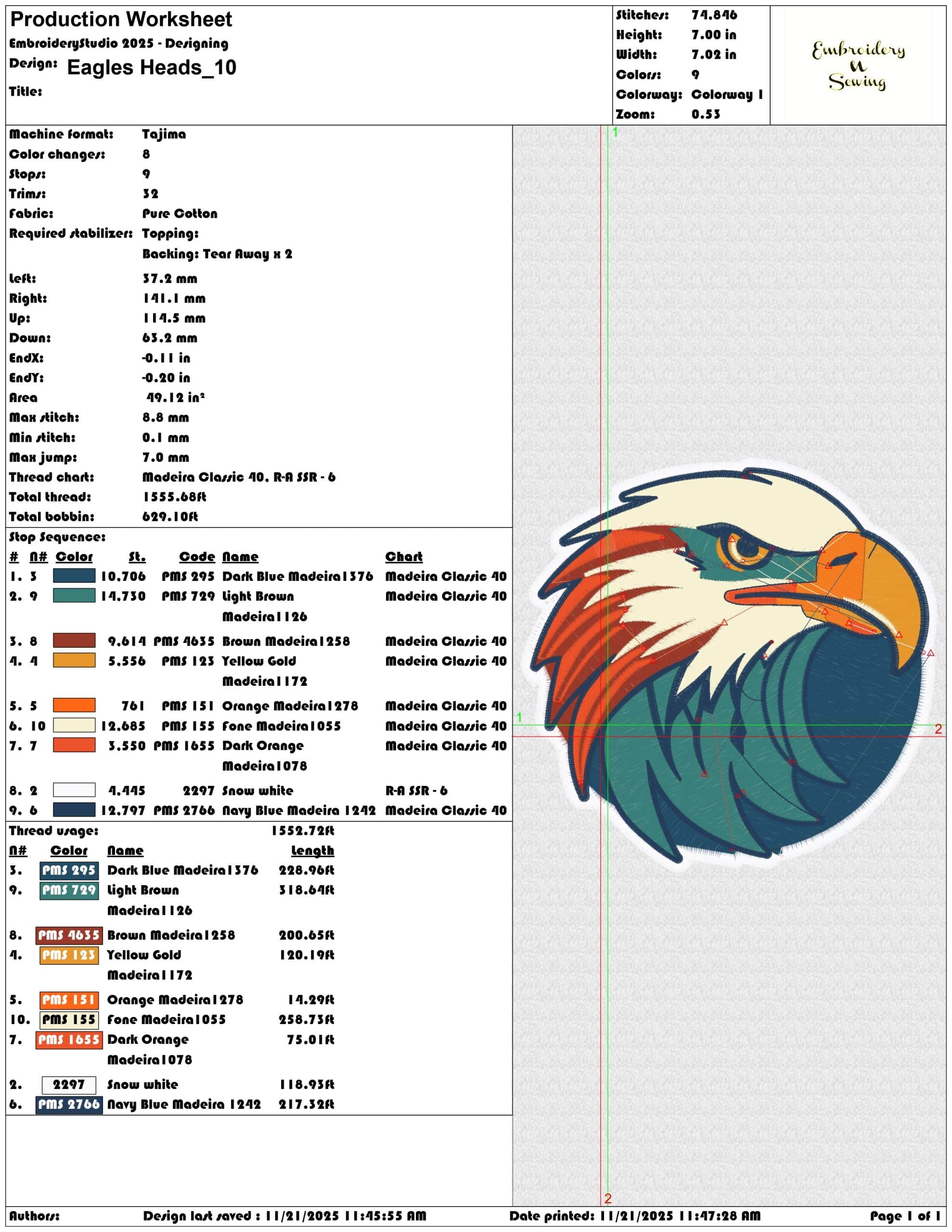 Eagles Heads- Elegant embroidery design file - instant download — view 3