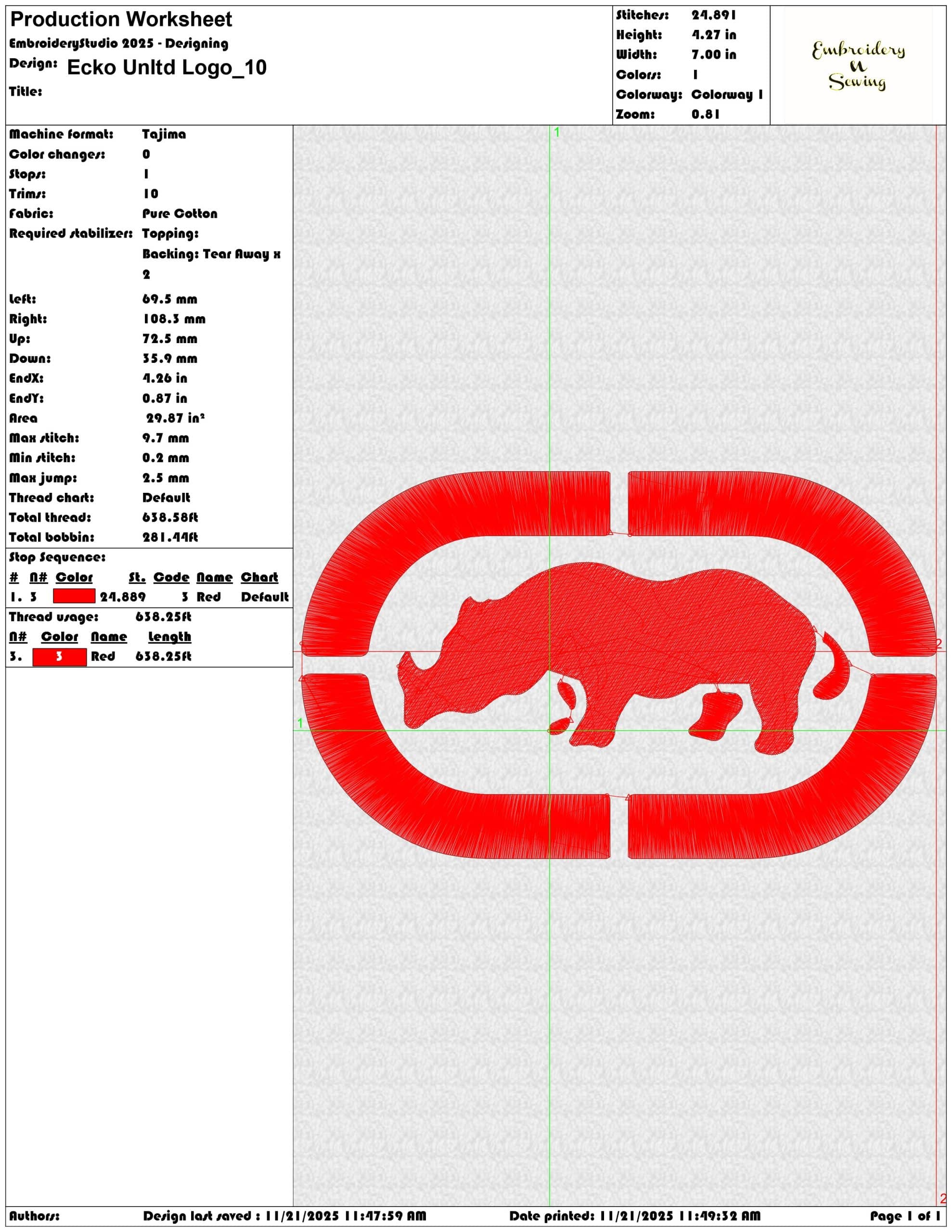 Ecko Unltd Logo - Elegant embroidery design file - instant download — view 3