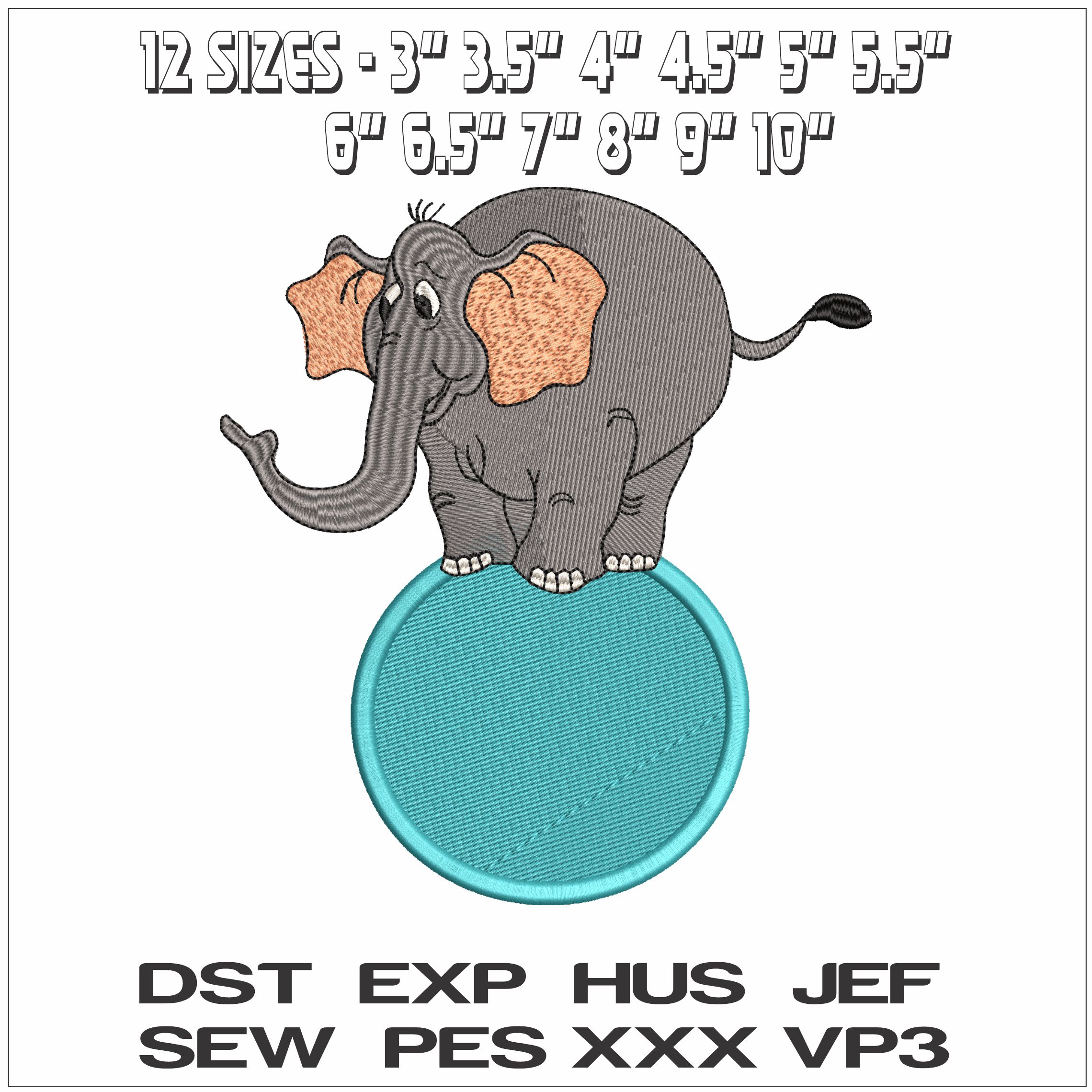 Elephant balance on ball - Elegant embroidery design file - instant download — view 2