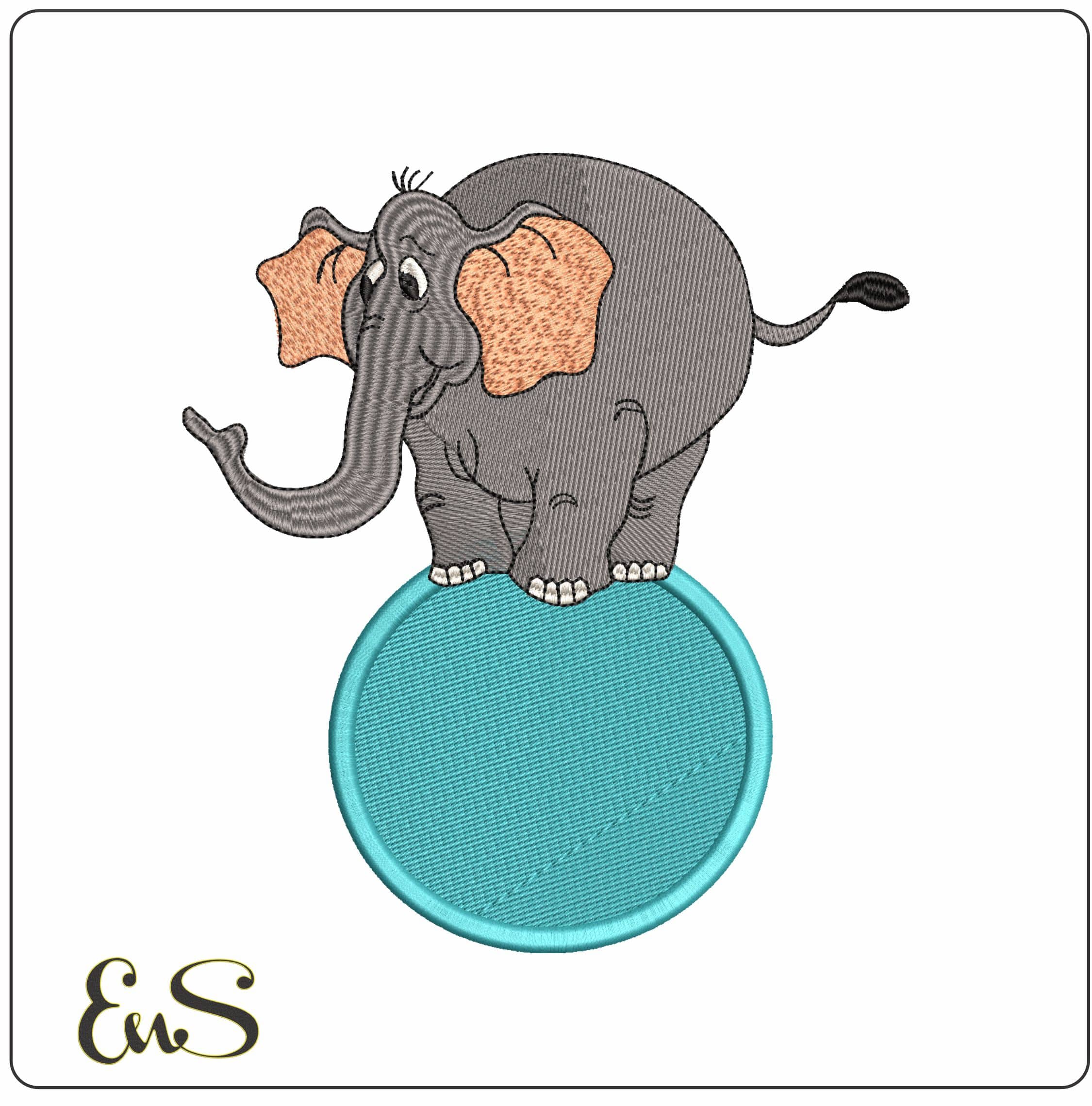 Elephant balance on ball - Elegant embroidery design file - instant download