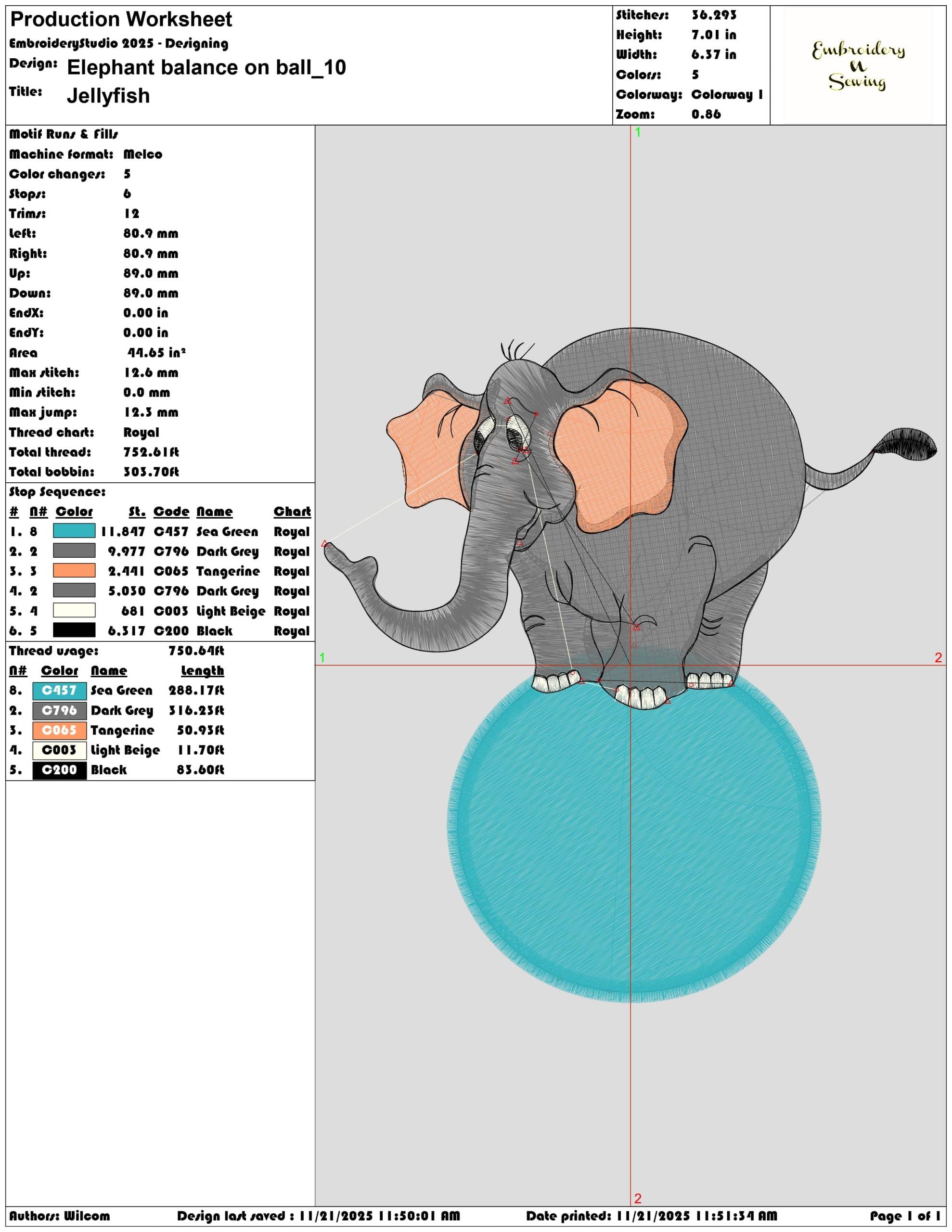 Elephant balance on ball - Elegant embroidery design file - instant download — view 3