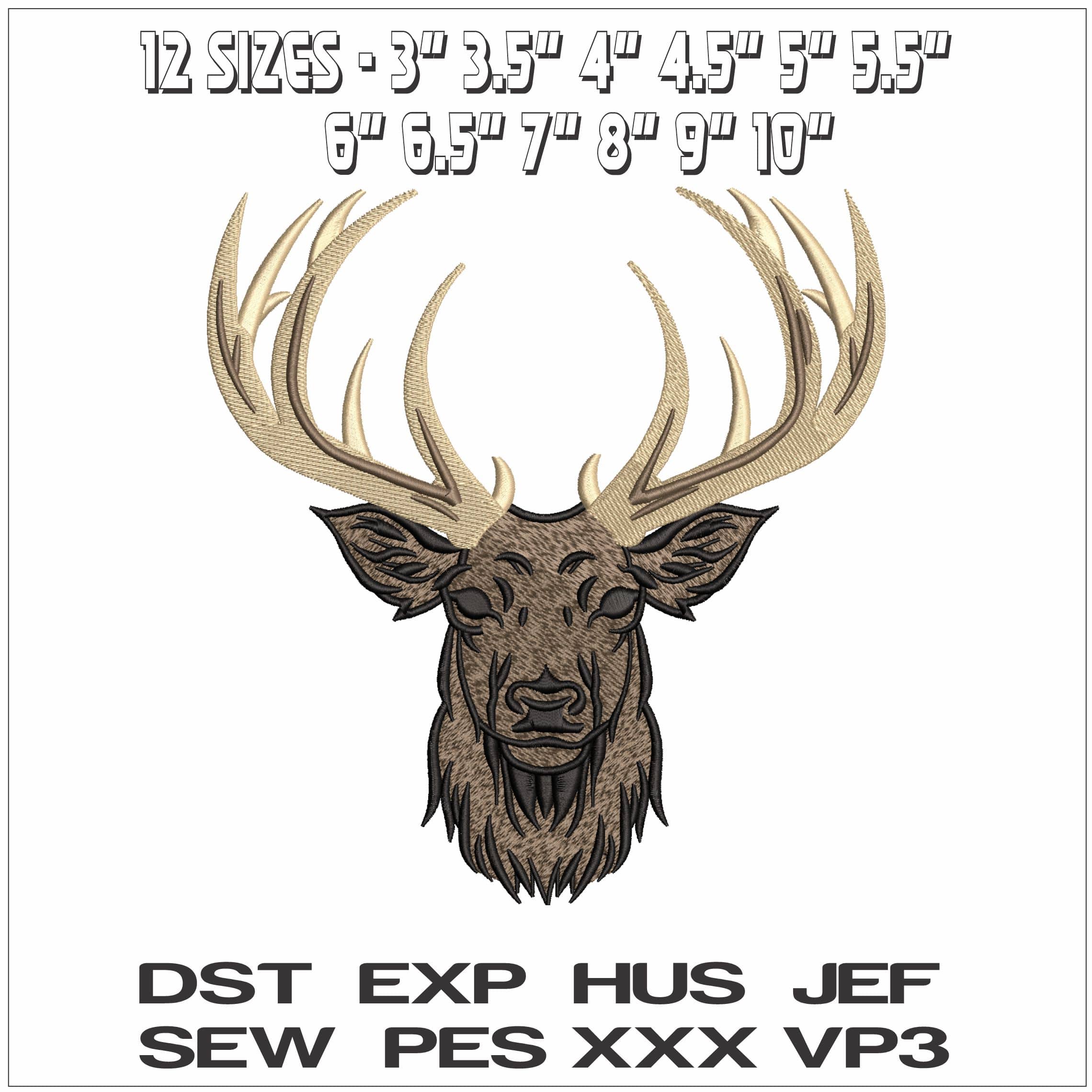 Elks Head - Elegant embroidery design file - instant download — view 2