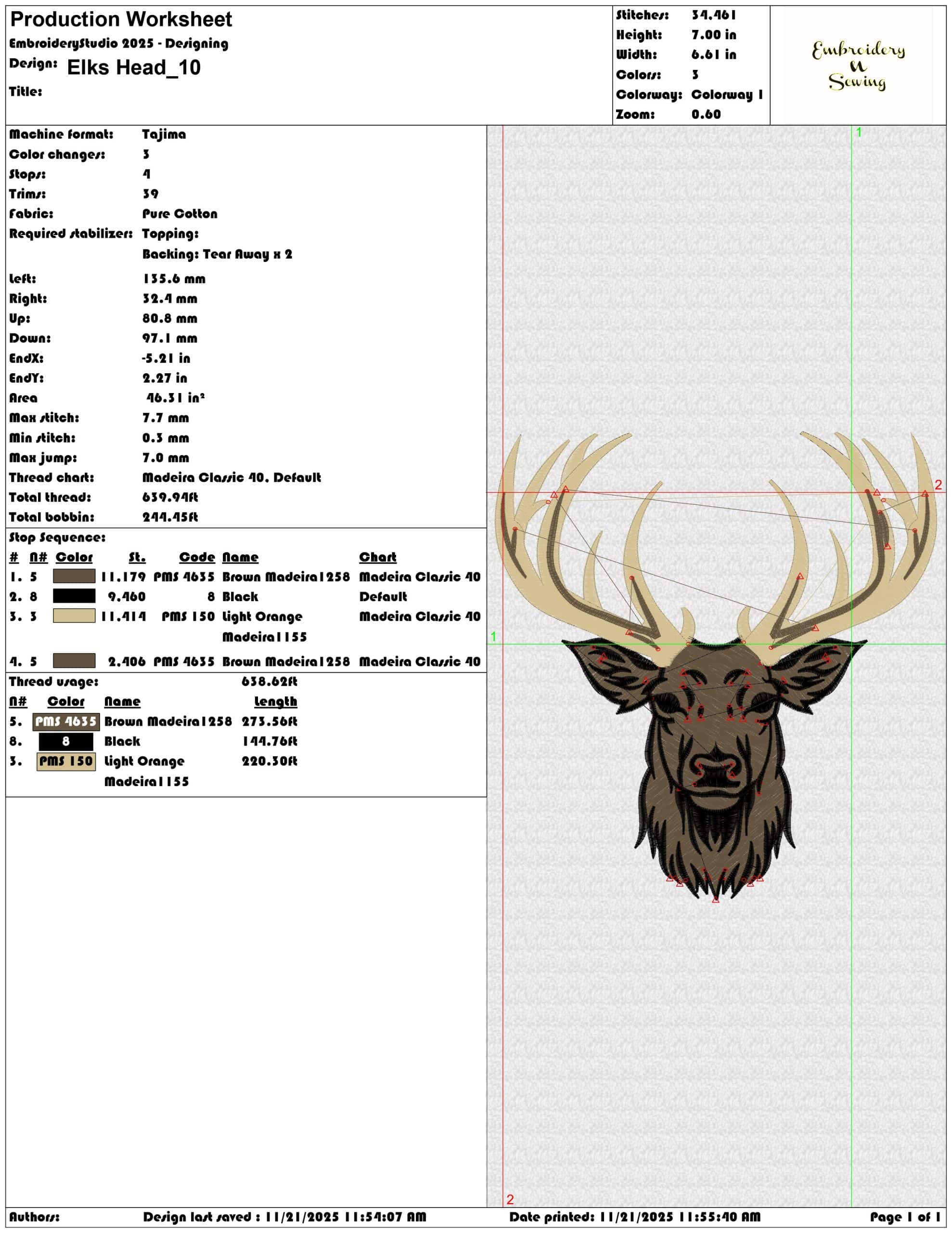 Elks Head - Elegant embroidery design file - instant download — view 3