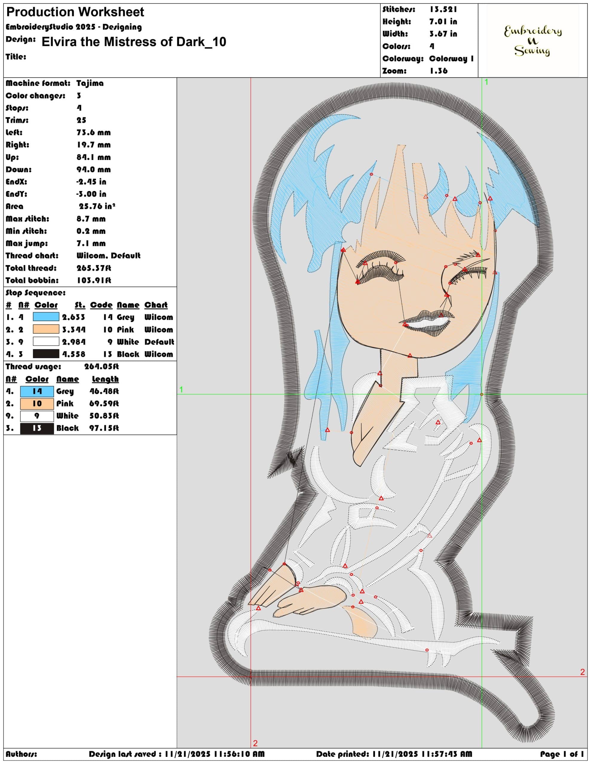 Elvira the Mistress of Dark - Elegant embroidery design file - instant download — view 3