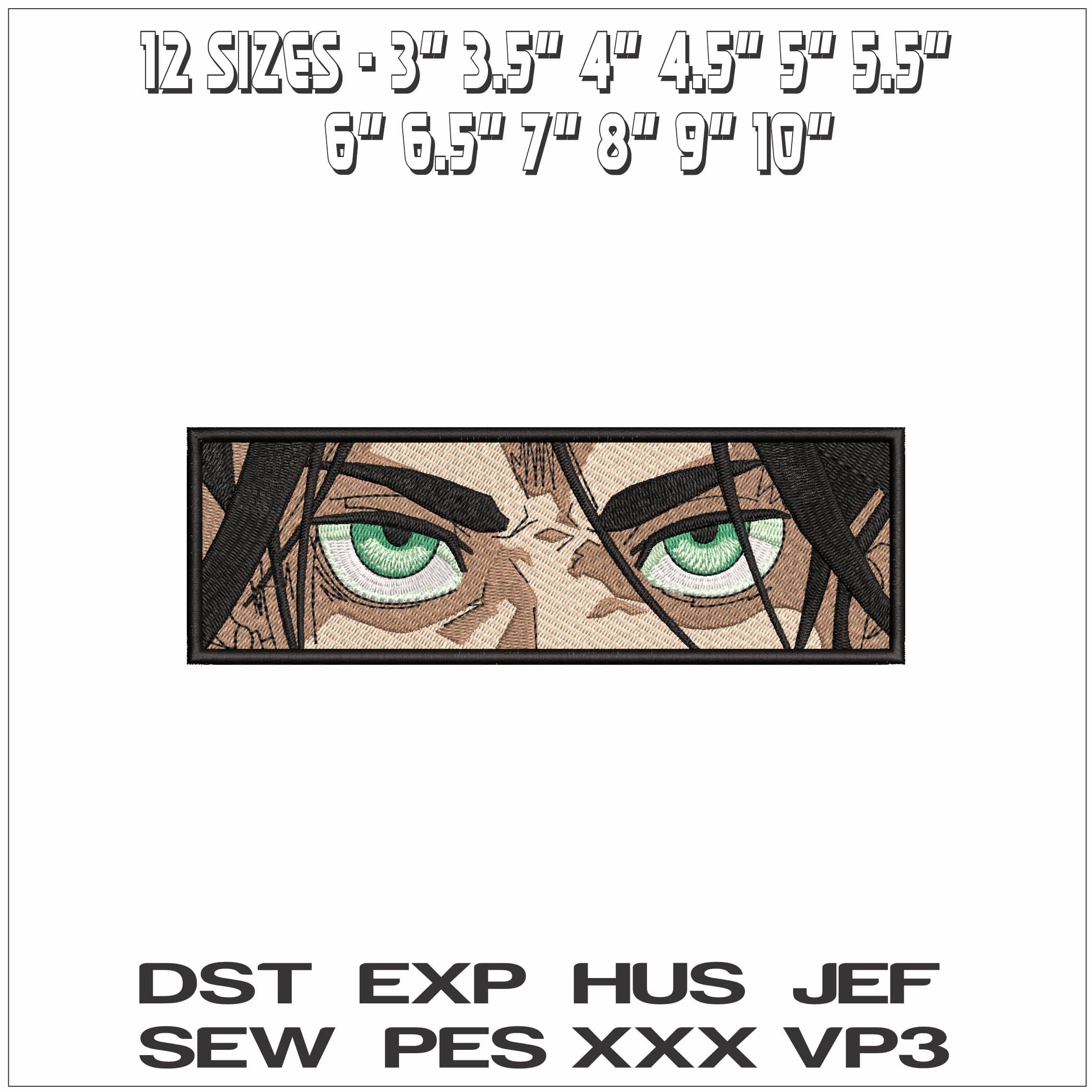 Eren Jaeger Green Eyes Attack on Titan Anime - Elegant embroidery design file - instant download — view 2