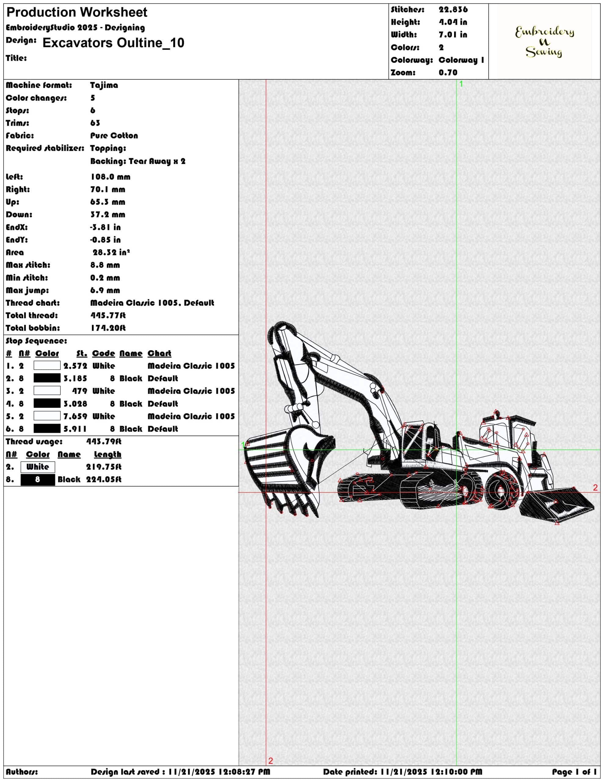 Excavators Oultine - Elegant embroidery design file - instant download — view 3