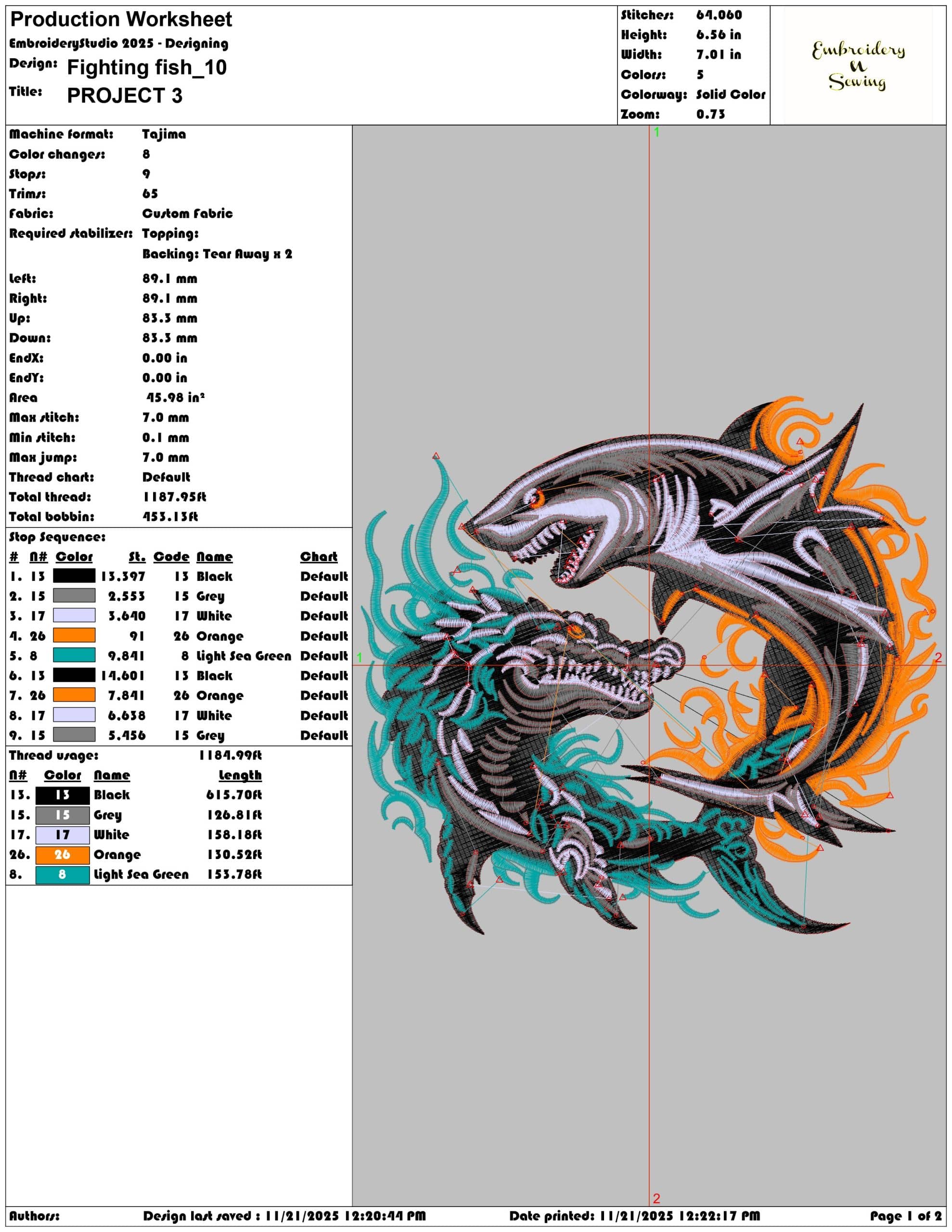 Fighting fish - Elegant embroidery design file - instant download — view 3