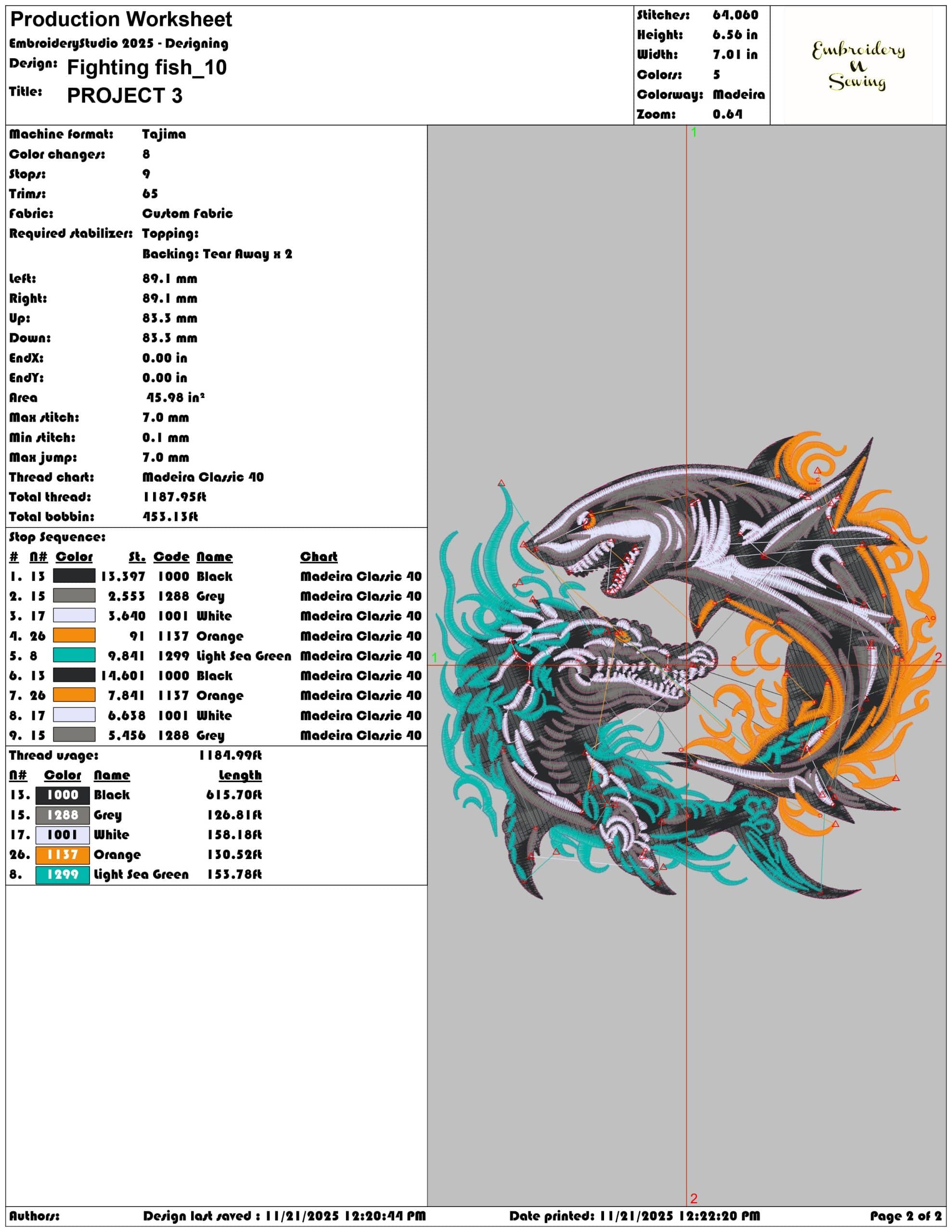 Fighting fish - Elegant embroidery design file - instant download — view 4