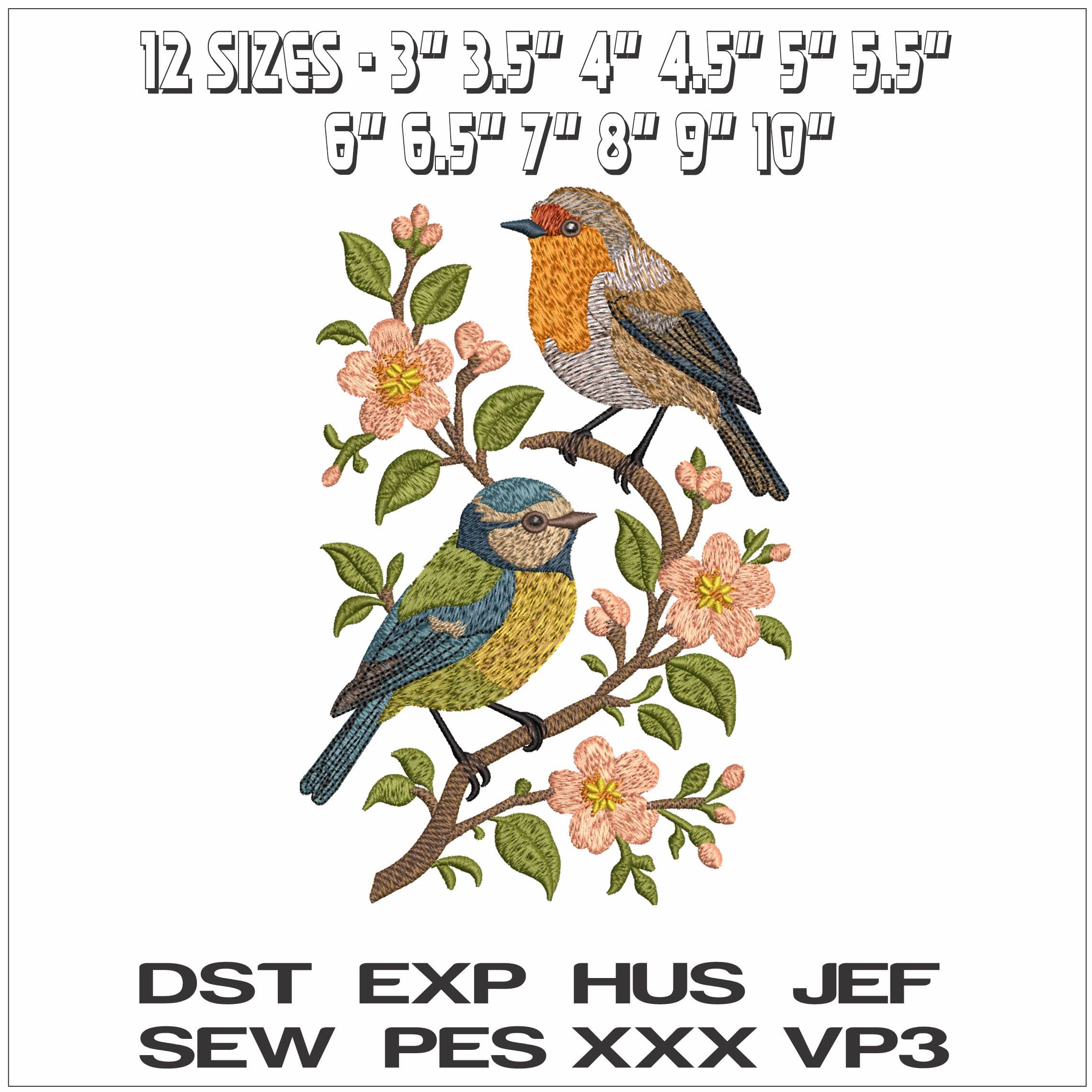 Finches on a Branch - Elegant embroidery design file - instant download — view 2