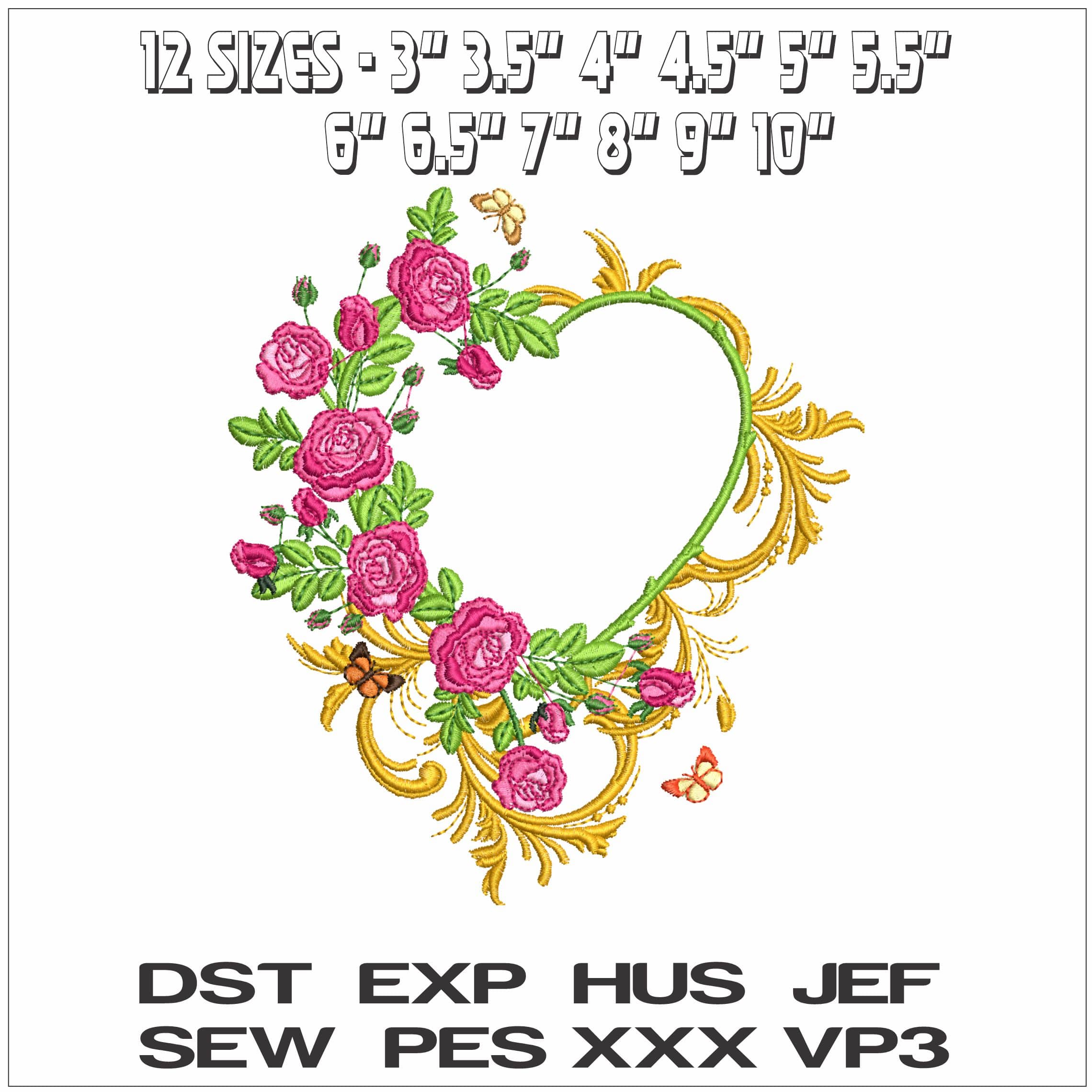Flowers and Butterfly Heart - Elegant embroidery design file - instant download — view 2
