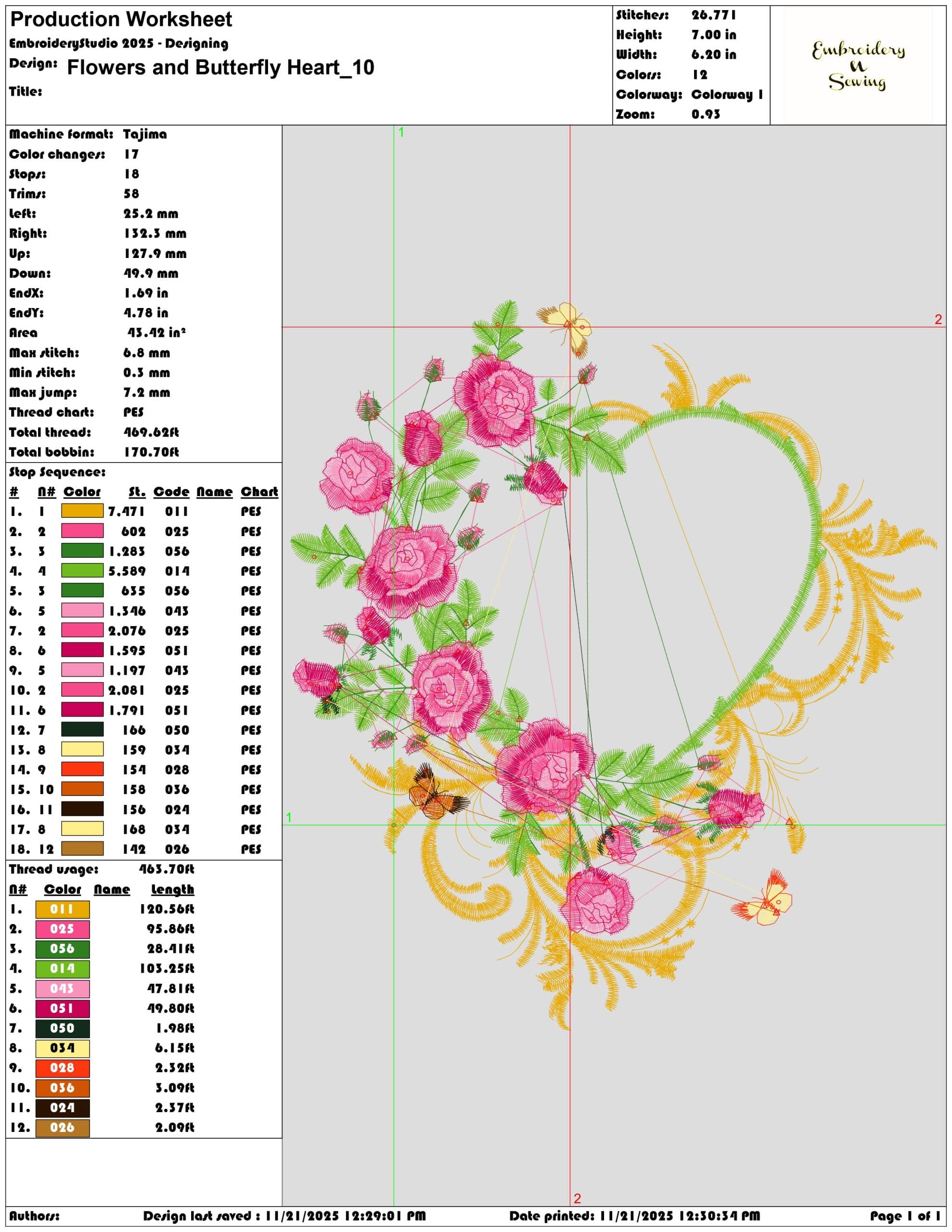 Flowers and Butterfly Heart - Elegant embroidery design file - instant download — view 3