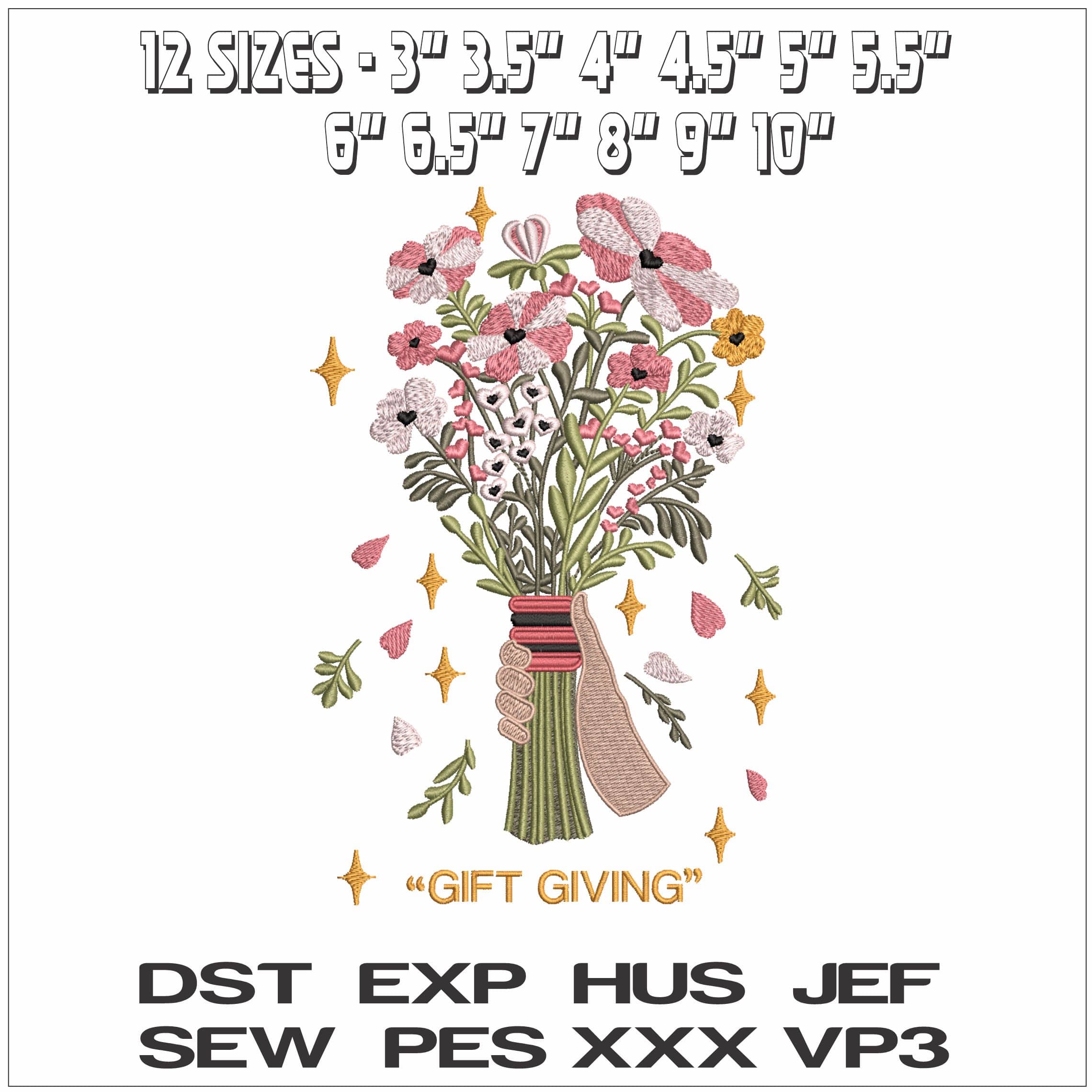 Flowers the gift of Giving - Elegant embroidery design file - instant download — view 2
