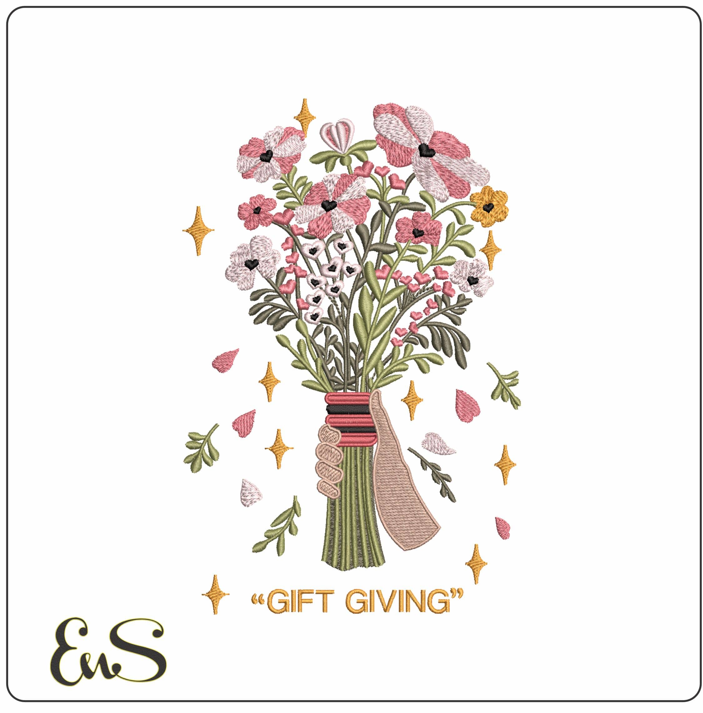 Flowers the gift of Giving - Elegant embroidery design file - instant download