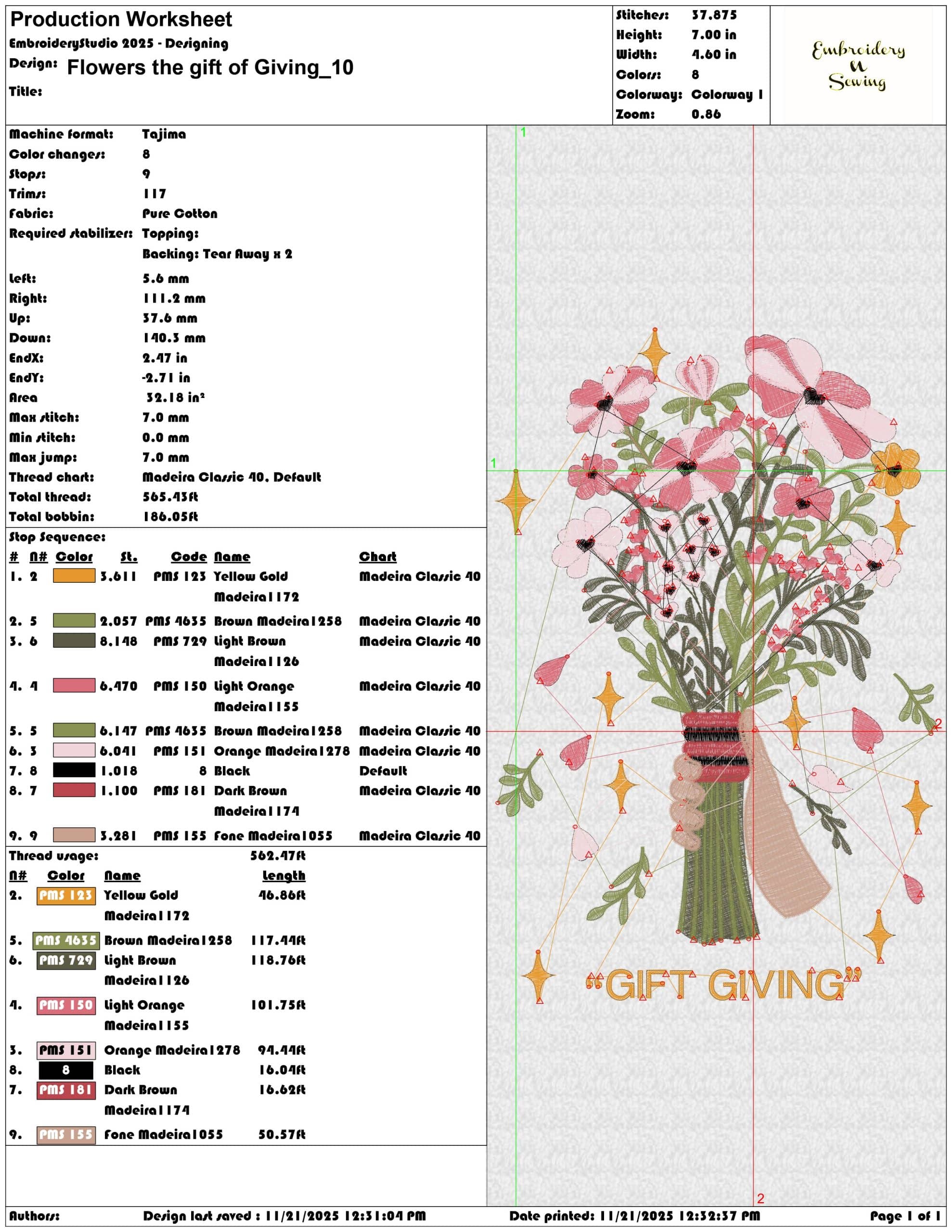 Flowers the gift of Giving - Elegant embroidery design file - instant download — view 3
