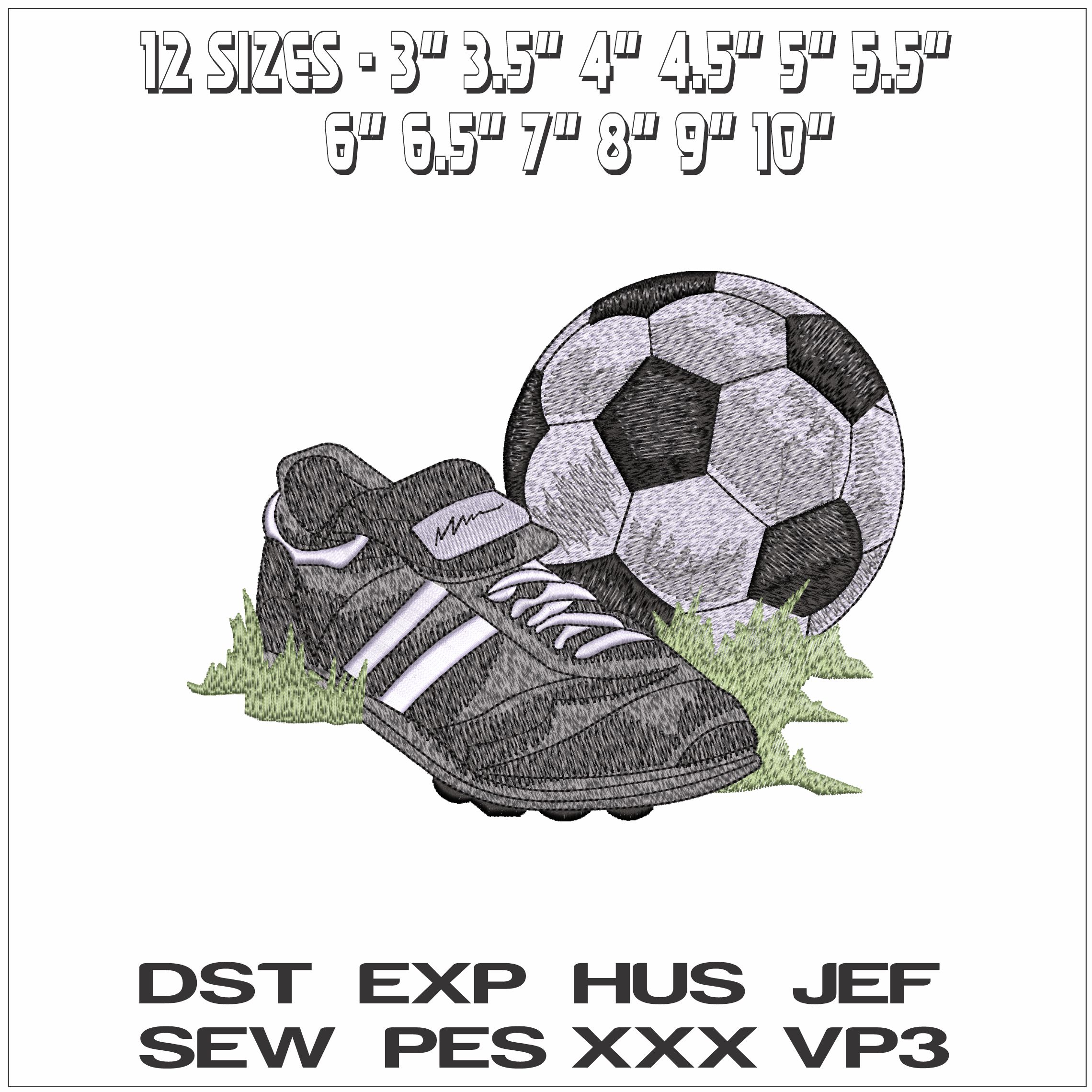 Football Boot and Soccer Ball on Grass - Elegant embroidery design file - instant download — view 2