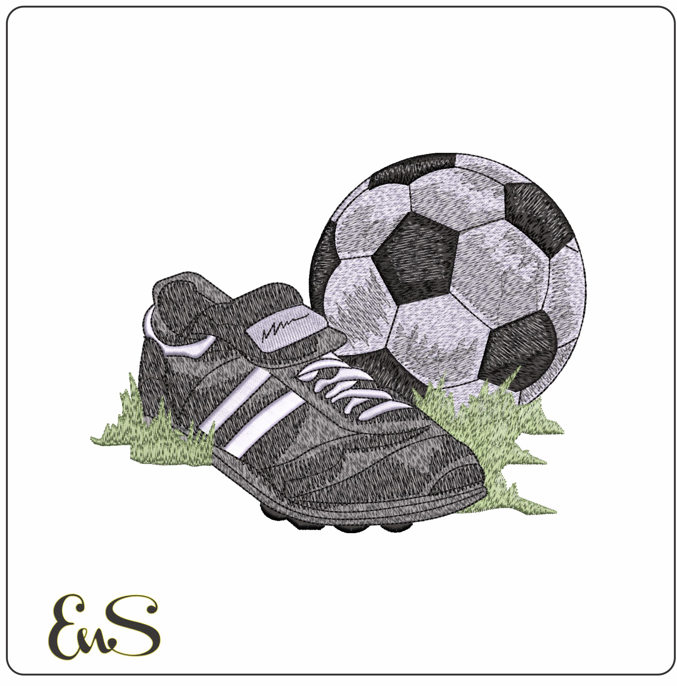 Football Boot and Soccer Ball on Grass - Elegant embroidery design file - instant download