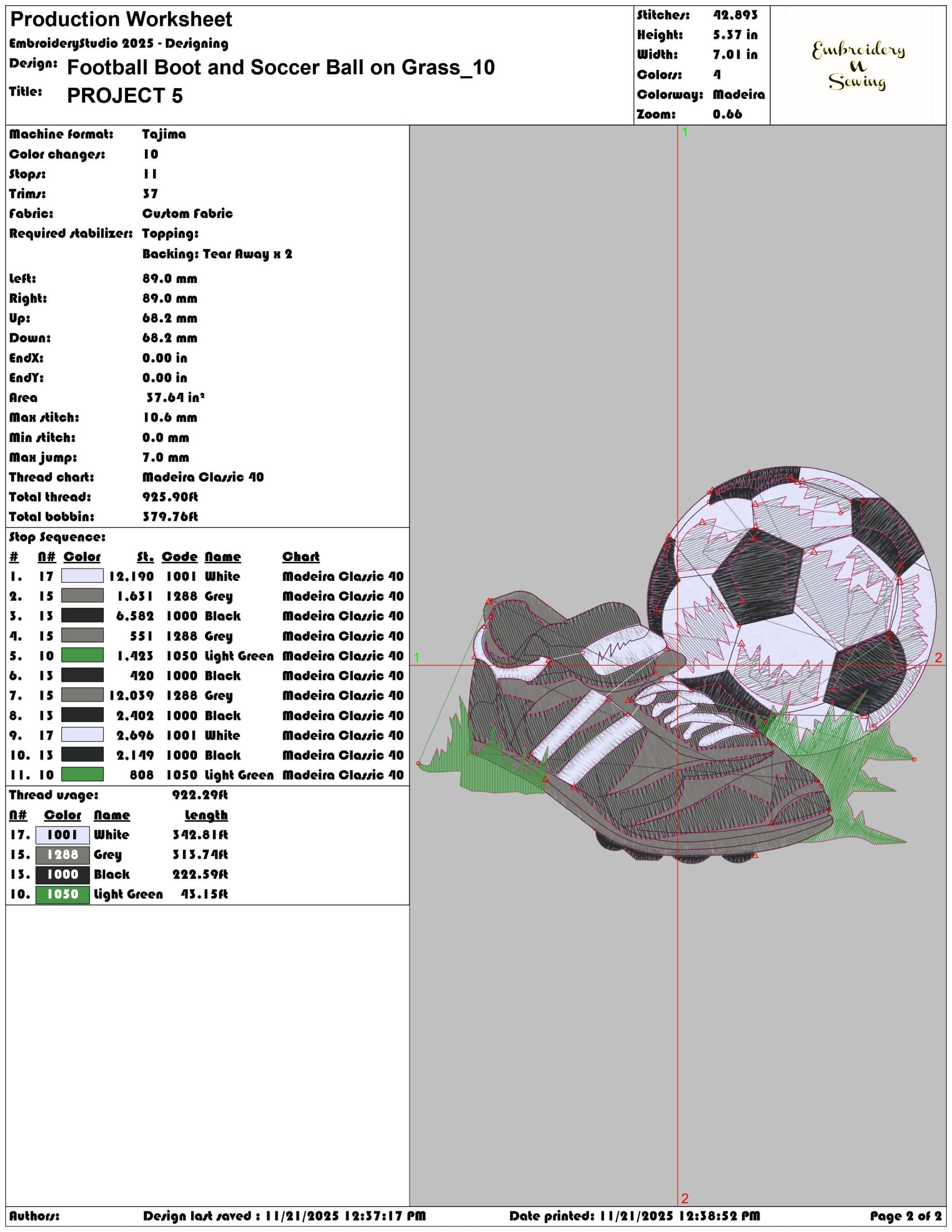 Football Boot and Soccer Ball on Grass - Elegant embroidery design file - instant download — view 4