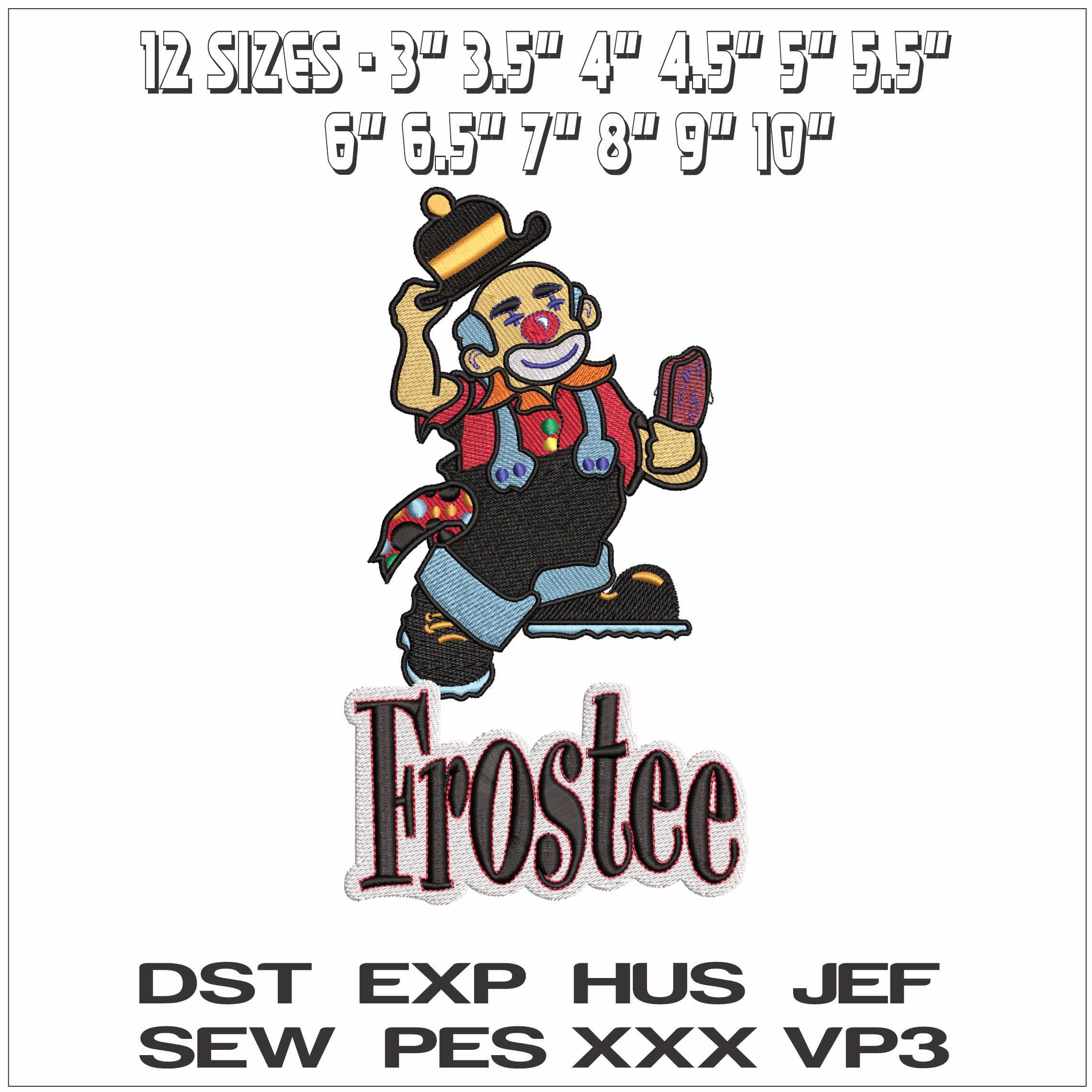 Frostee the Clown - Elegant embroidery design file - instant download — view 2