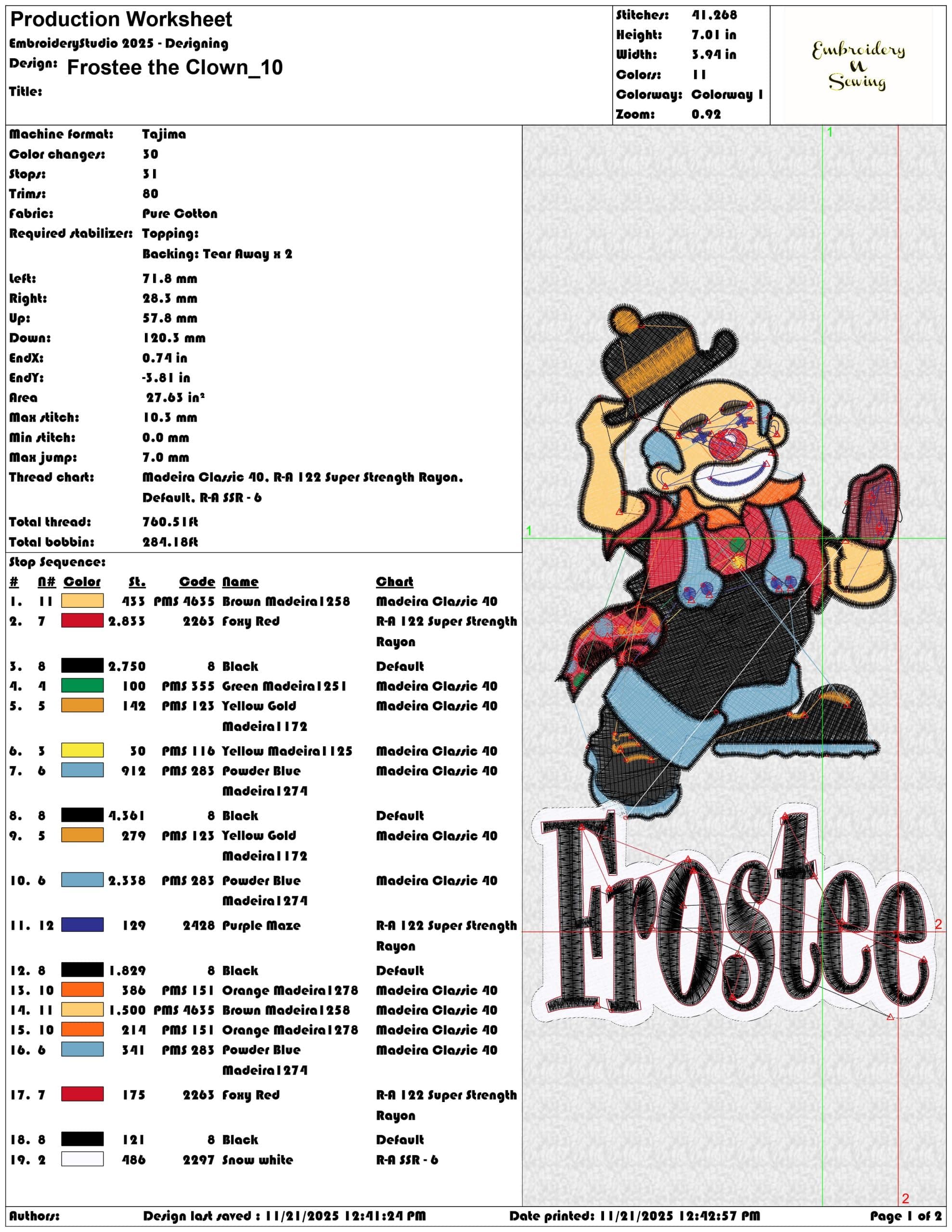 Frostee the Clown - Elegant embroidery design file - instant download — view 3