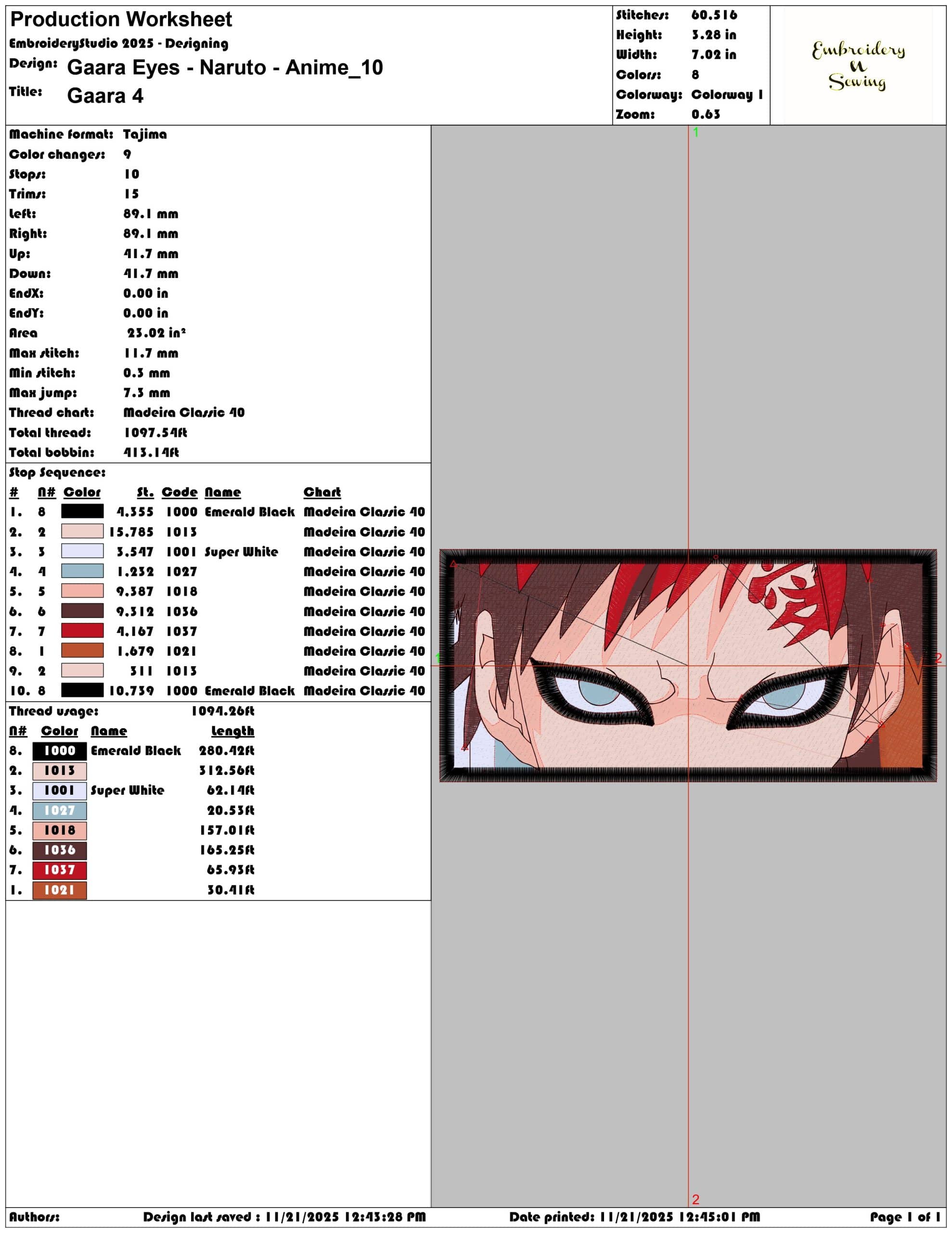 Gaara Eyes Naruto Anime - Elegant embroidery design file - instant download — view 3
