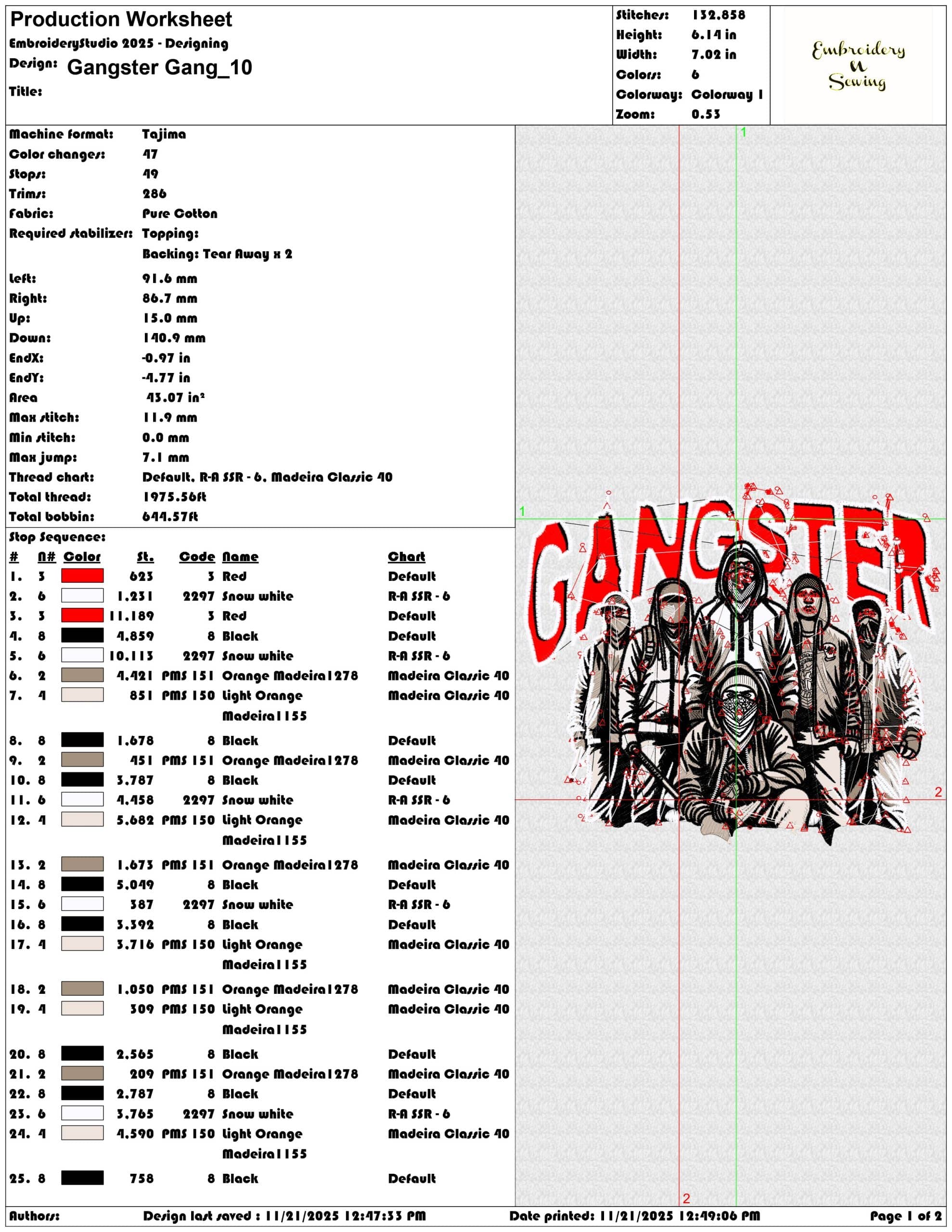 Gangster Gang - Elegant embroidery design file - instant download — view 3