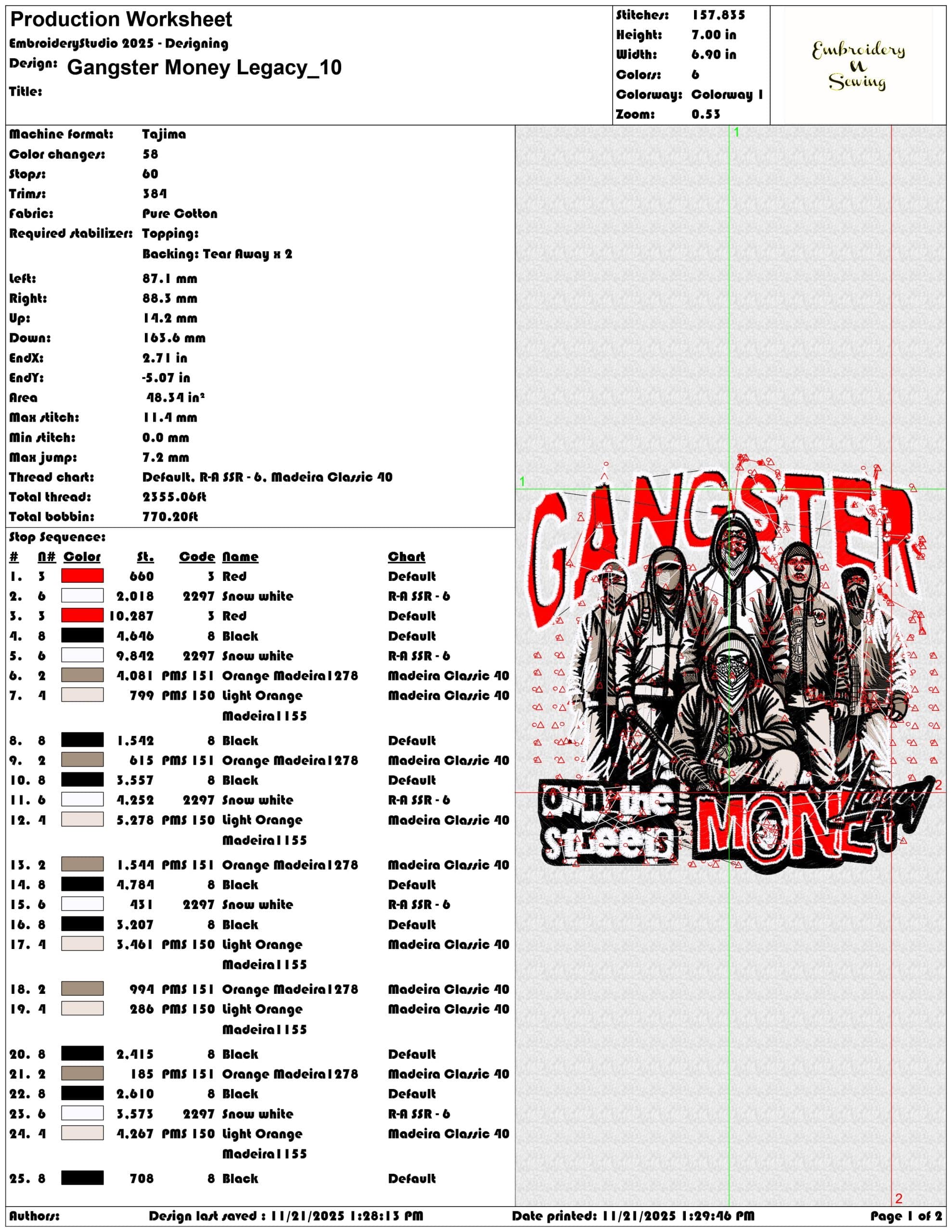 Gangster Money Legacy - Elegant embroidery design file - instant download — view 3
