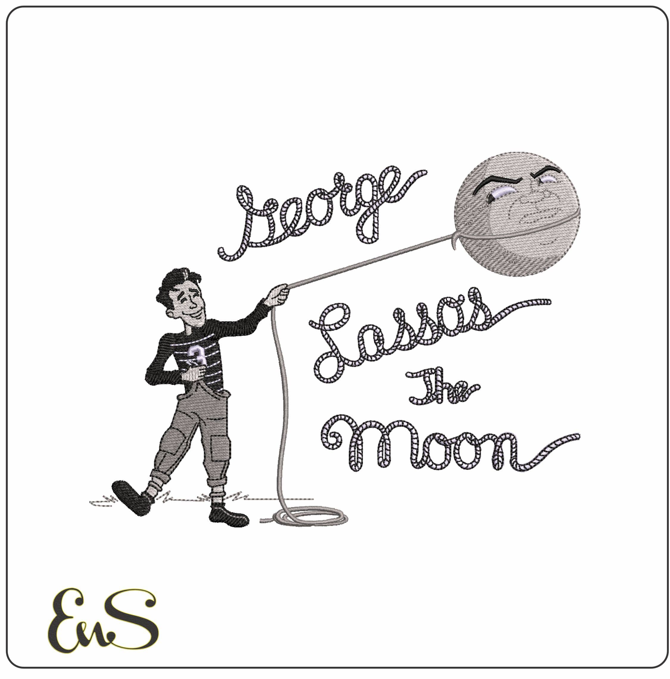 George Lasso the Moon - Elegant embroidery design file - instant download