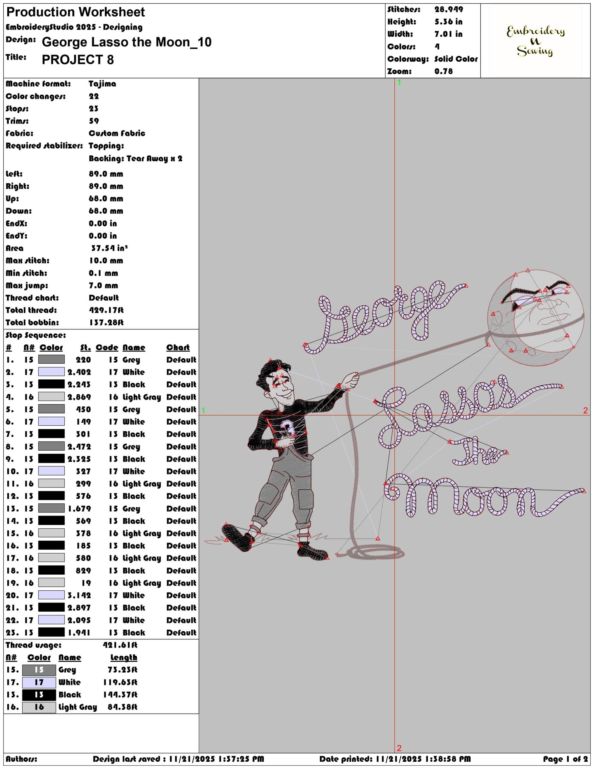George Lasso the Moon - Elegant embroidery design file - instant download — view 3