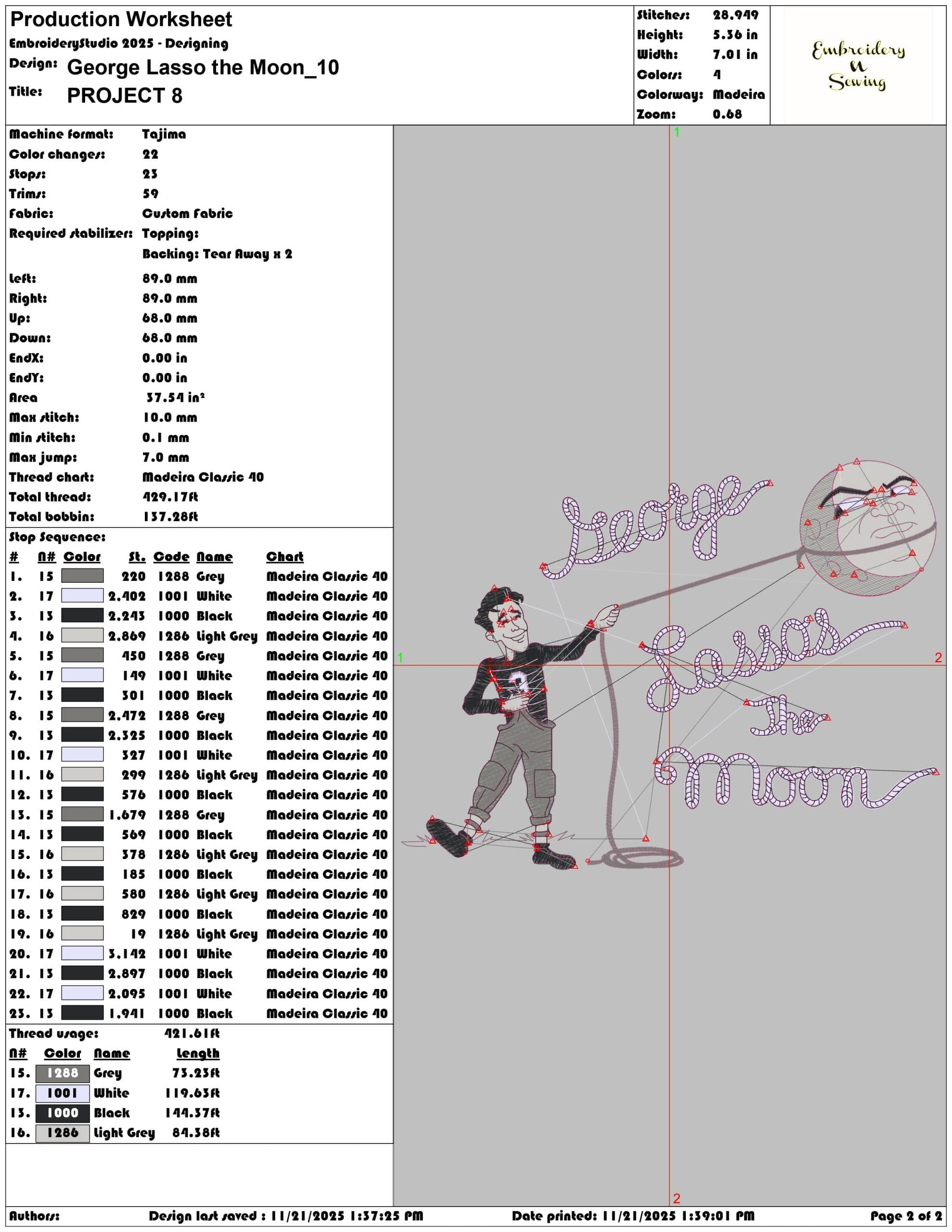 George Lasso the Moon - Elegant embroidery design file - instant download — view 4