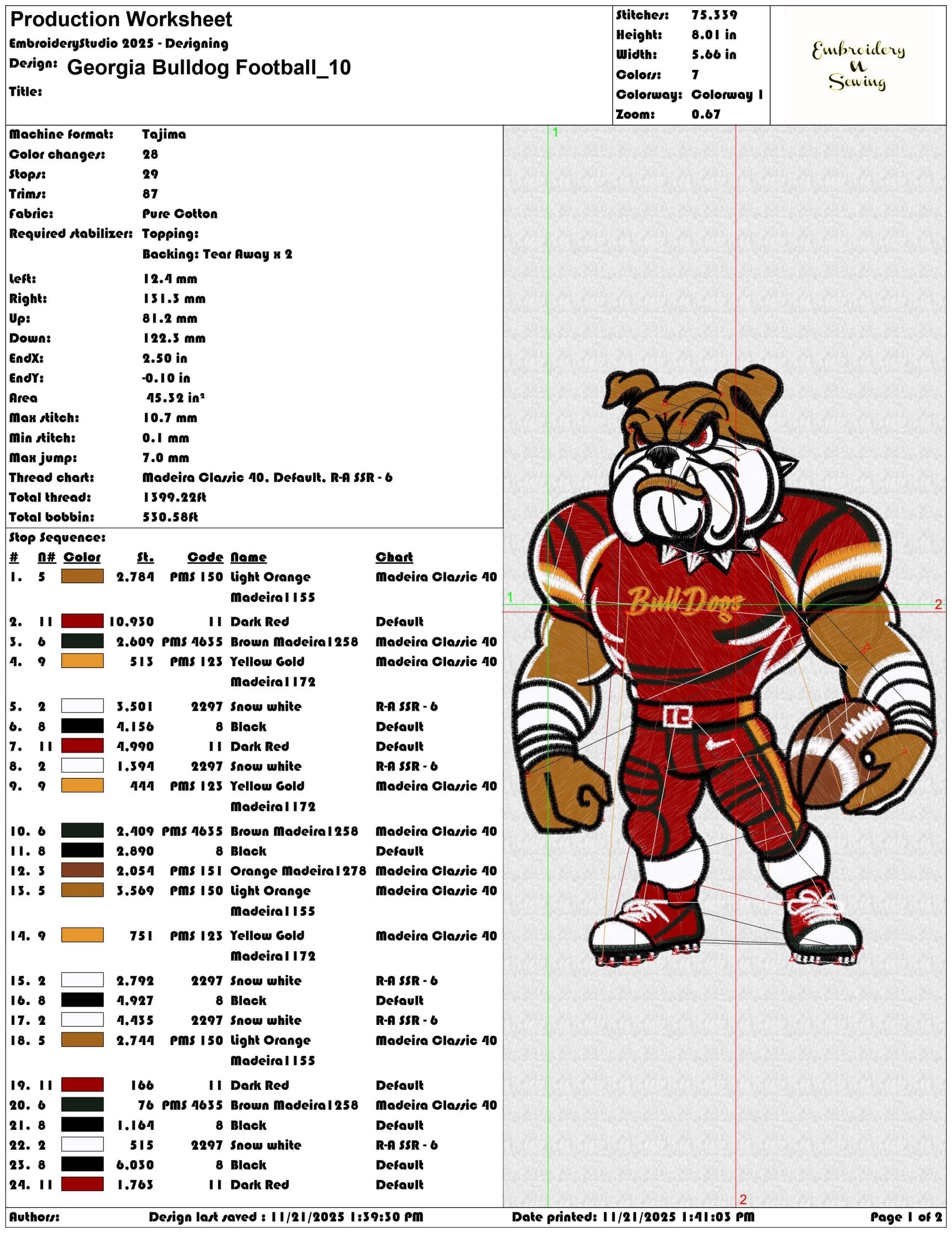 Georgia Bulldog Football - Elegant embroidery design file - instant download — view 3