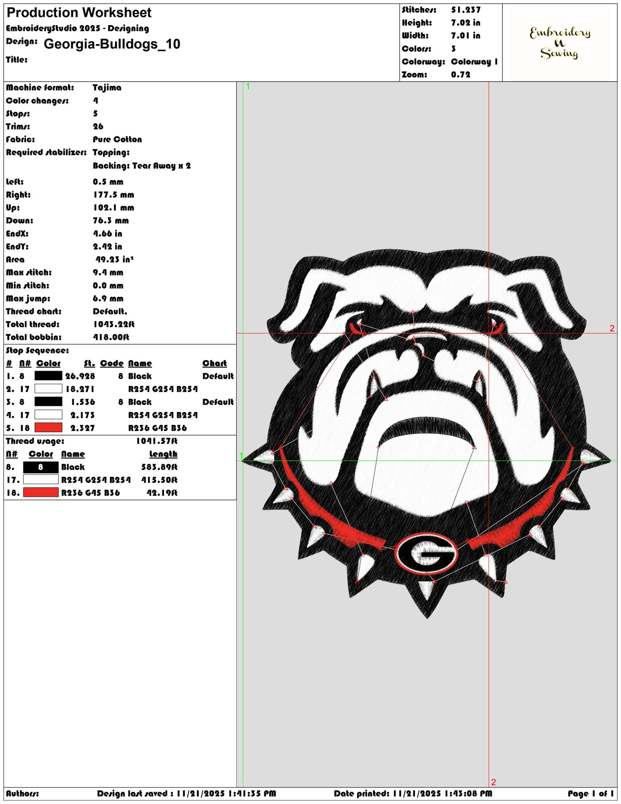 Georgia Bulldogs - Elegant embroidery design file - instant download — view 3