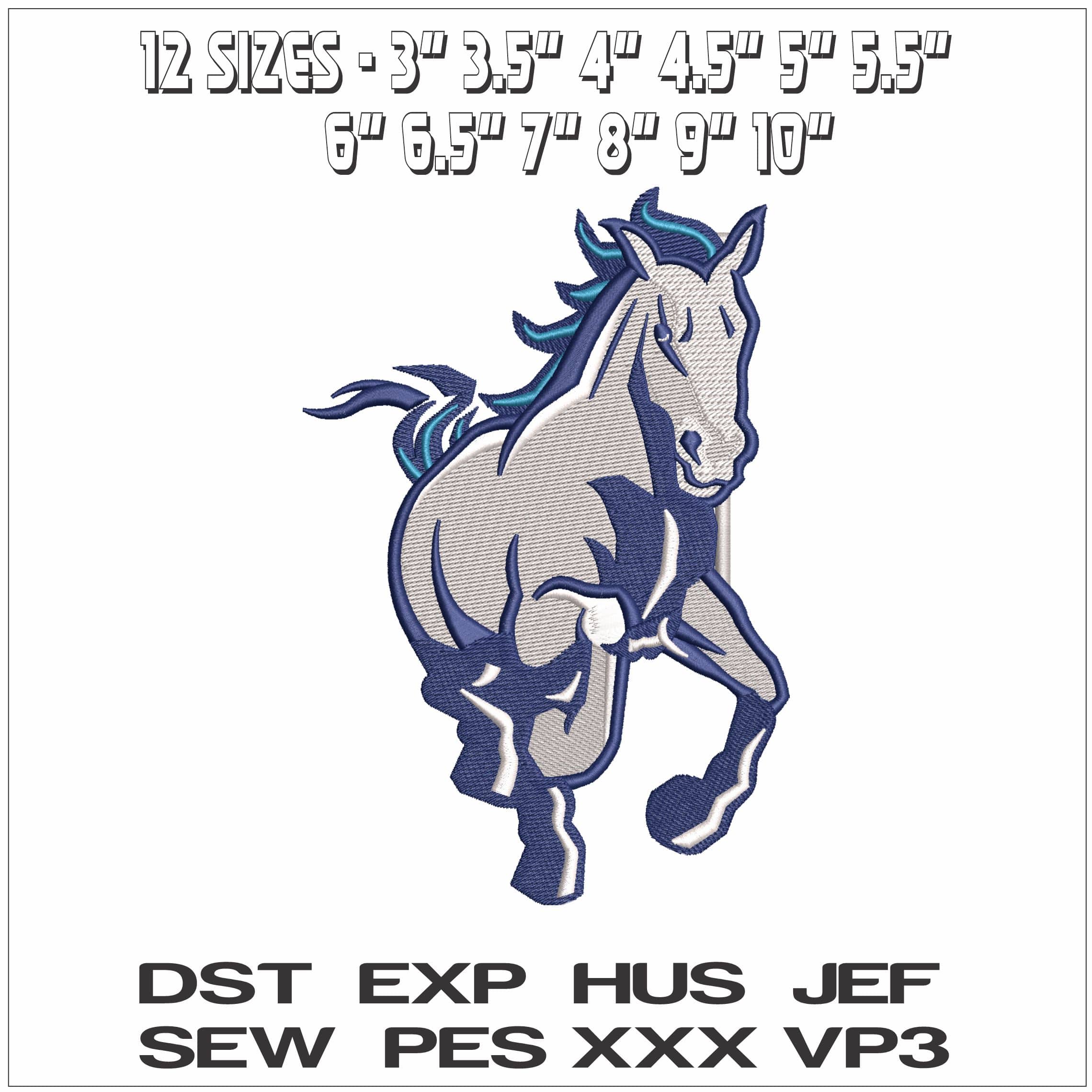 Giddings Lonestar Southeast Mustang - Elegant embroidery design file - instant download — view 2