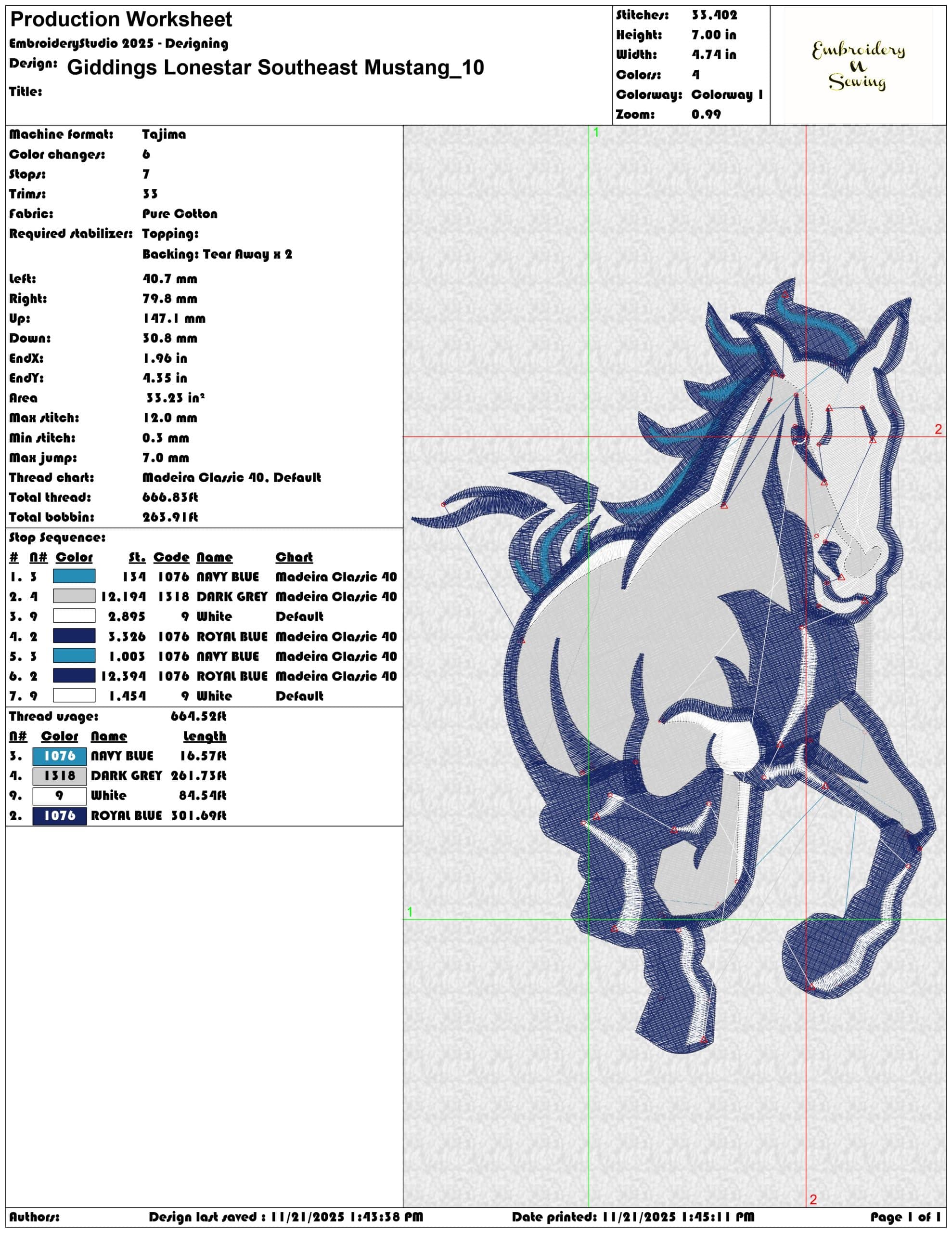 Giddings Lonestar Southeast Mustang - Elegant embroidery design file - instant download — view 3