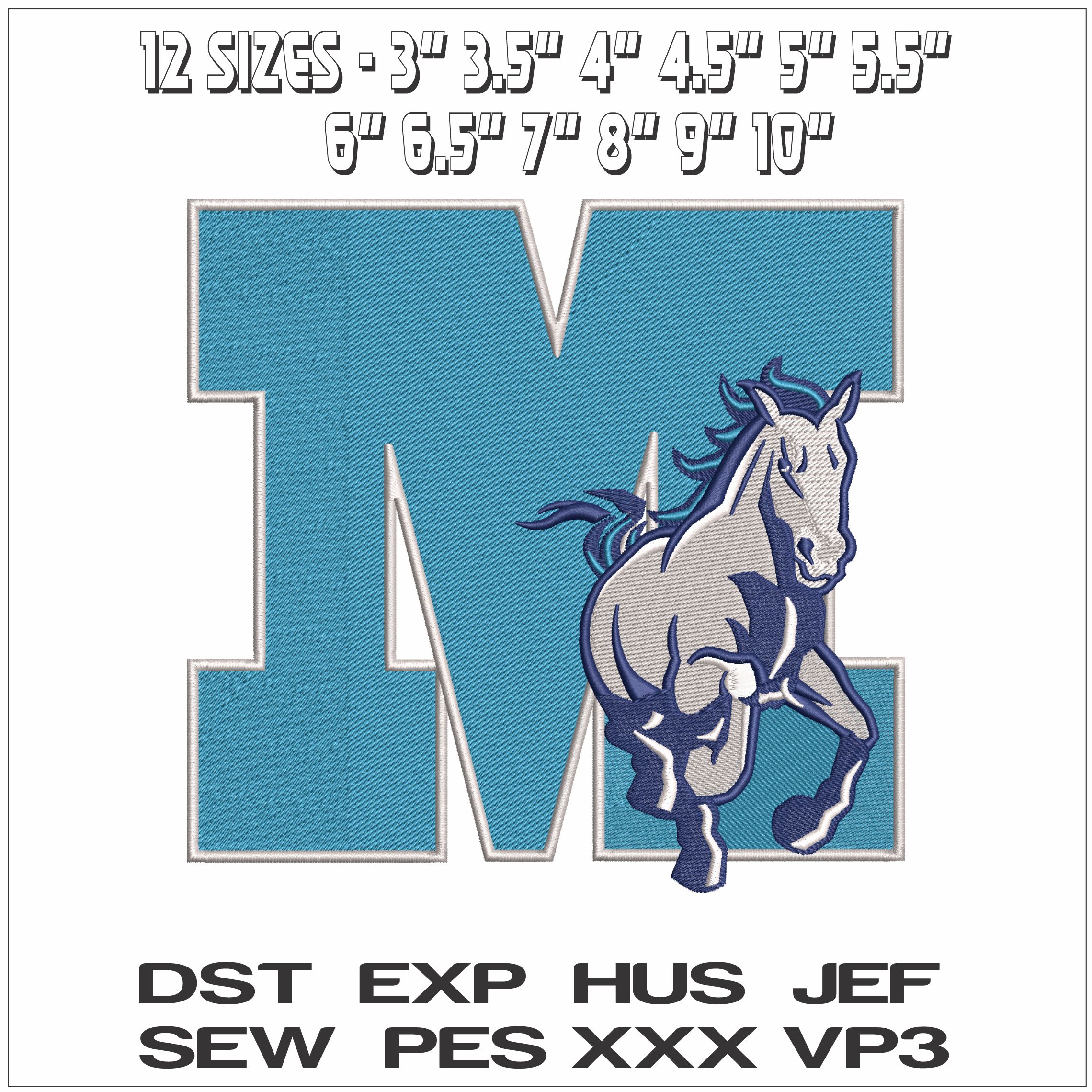 Giddings Lonestar Southeast Mustangs - Elegant embroidery design file - instant download — view 2