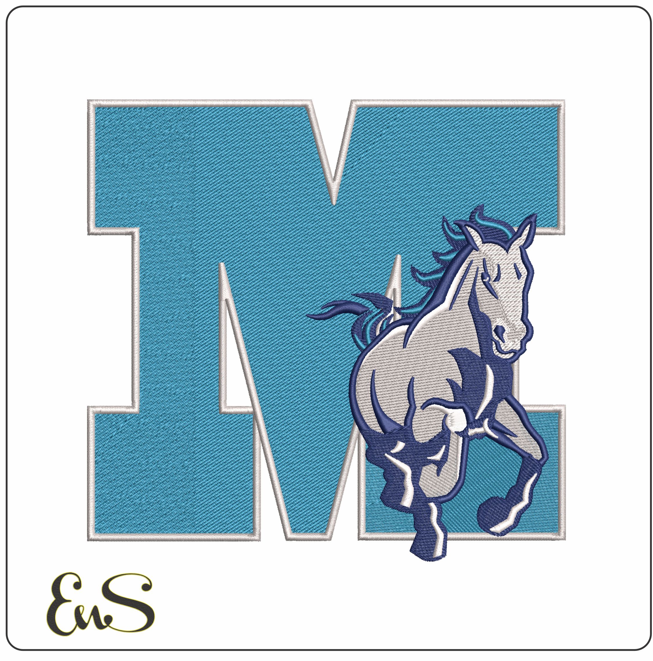 Giddings Lonestar Southeast Mustangs - Elegant embroidery design file - instant download