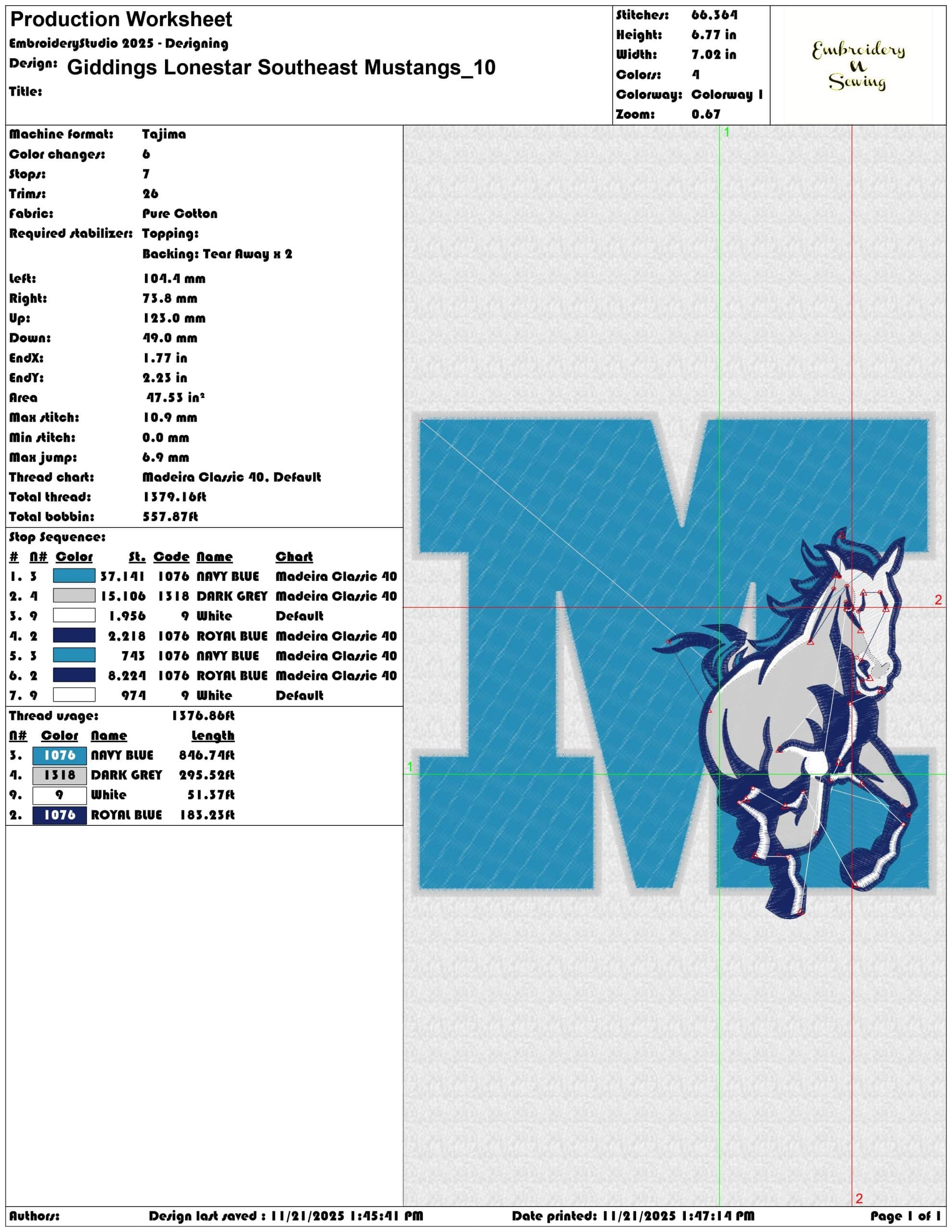 Giddings Lonestar Southeast Mustangs - Elegant embroidery design file - instant download — view 3