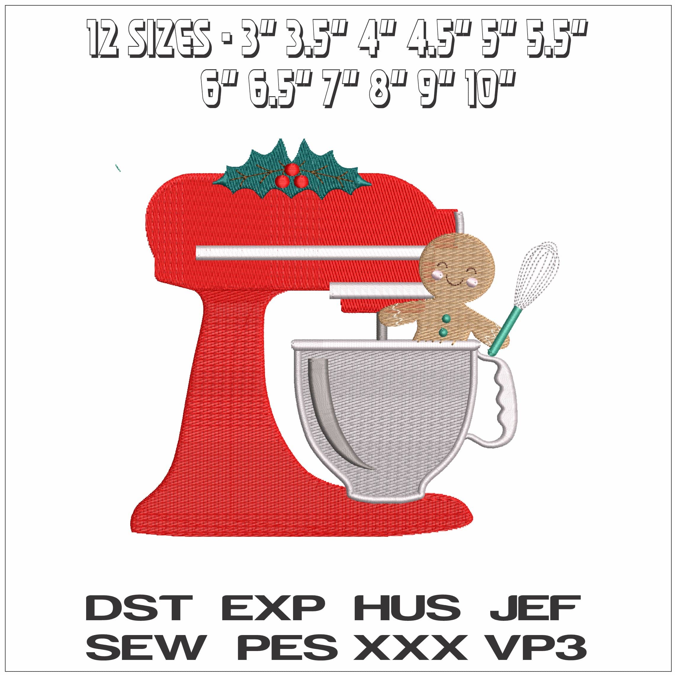 Gingerbread man in Mixer - Elegant embroidery design file - instant download — view 2