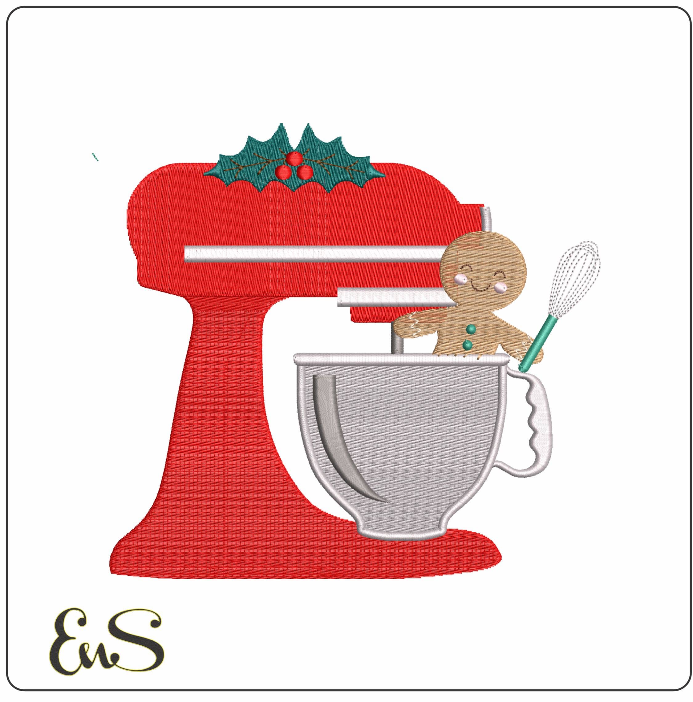 Gingerbread man in Mixer - Elegant embroidery design file - instant download