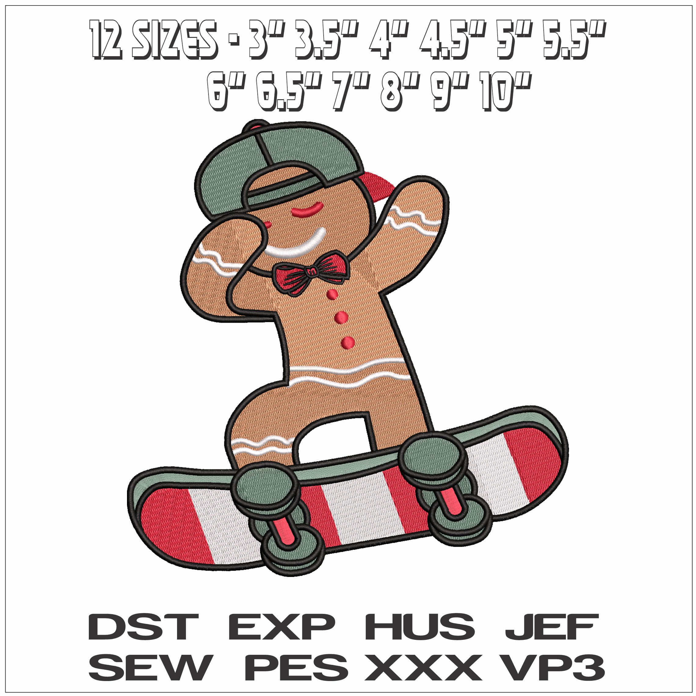 Gingerbread Man on Skateboard - Elegant embroidery design file - instant download — view 2