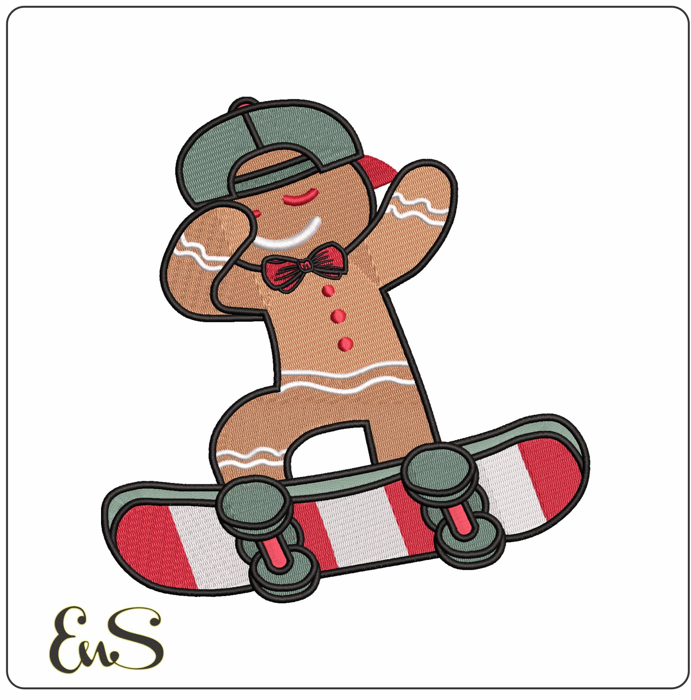Gingerbread Man on Skateboard - Elegant embroidery design file - instant download