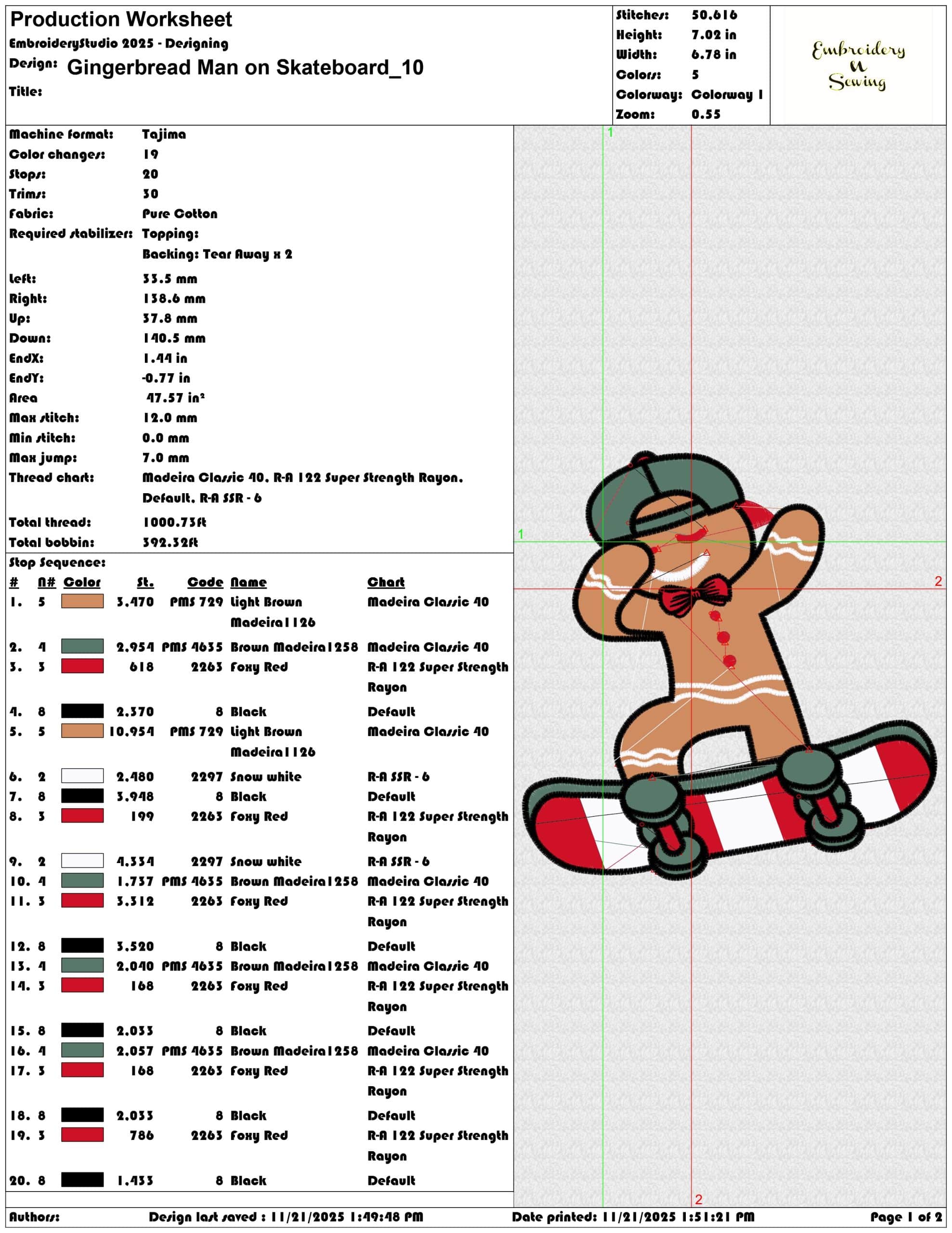 Gingerbread Man on Skateboard - Elegant embroidery design file - instant download — view 3